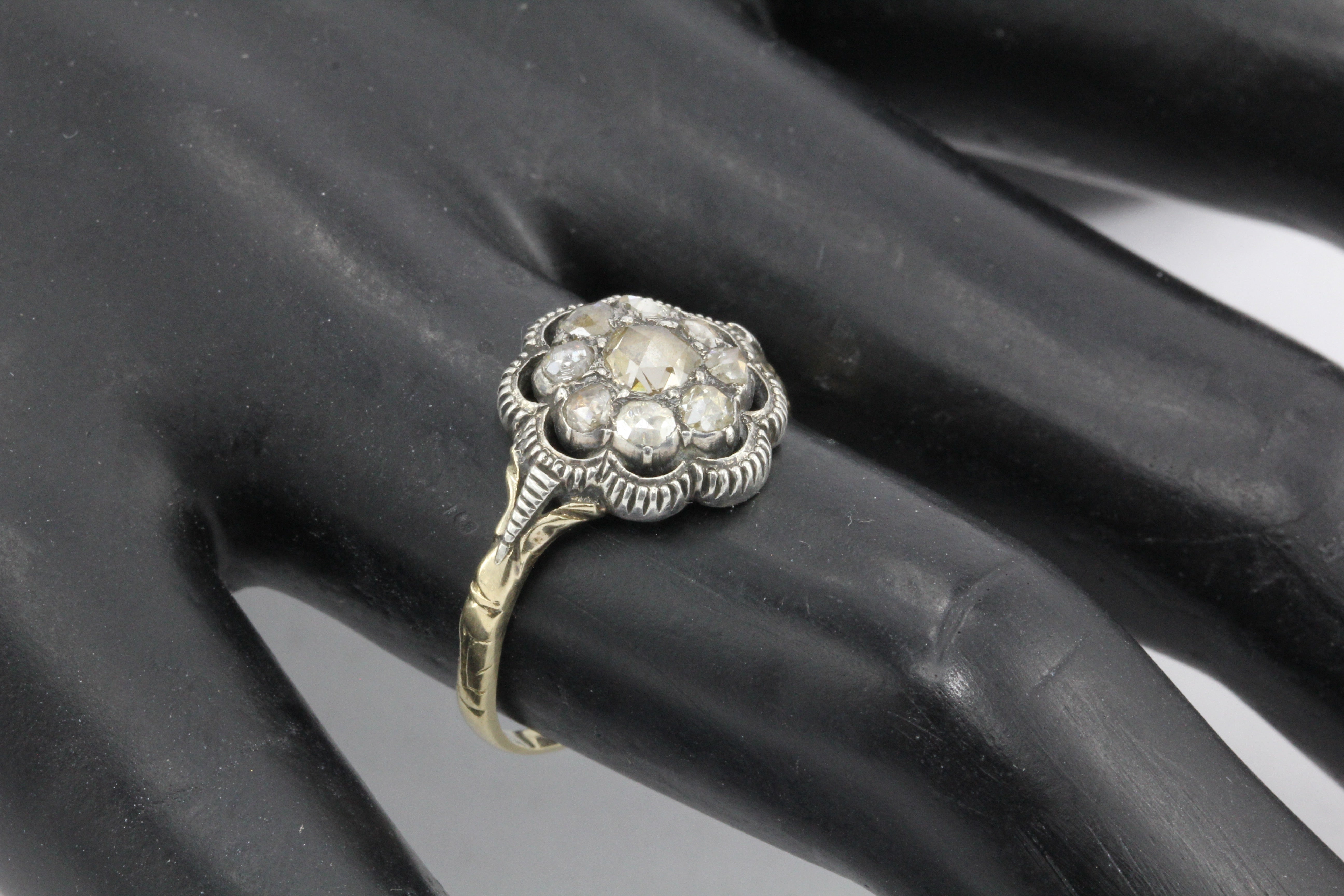Georgian 15k Gold Foil Backed Rose Cut Diamond Floral Cluster Ring c.1800 - Queen May