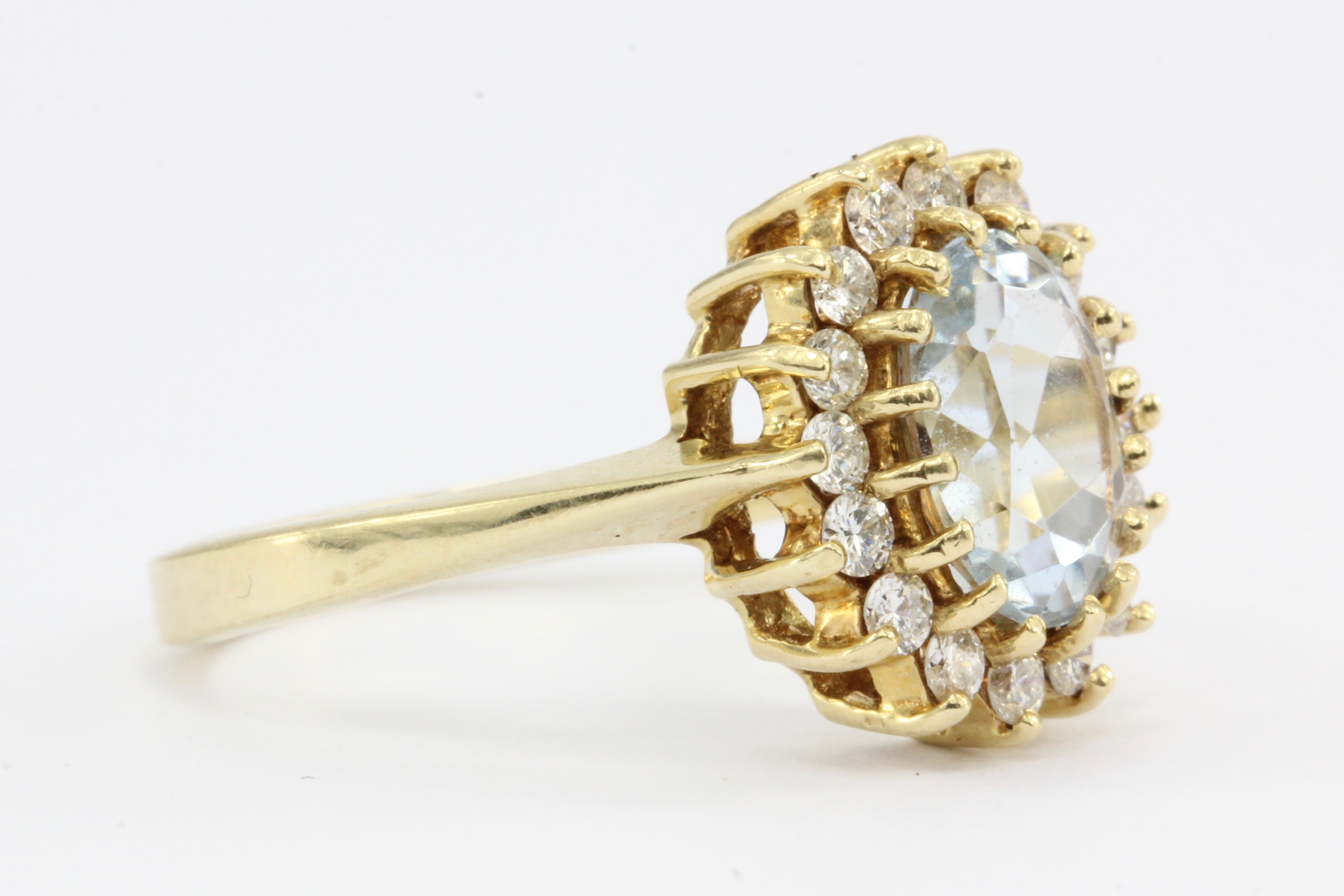 Vintage 14K Gold Aquamarine w/ Diamond Halo Ring - Queen May