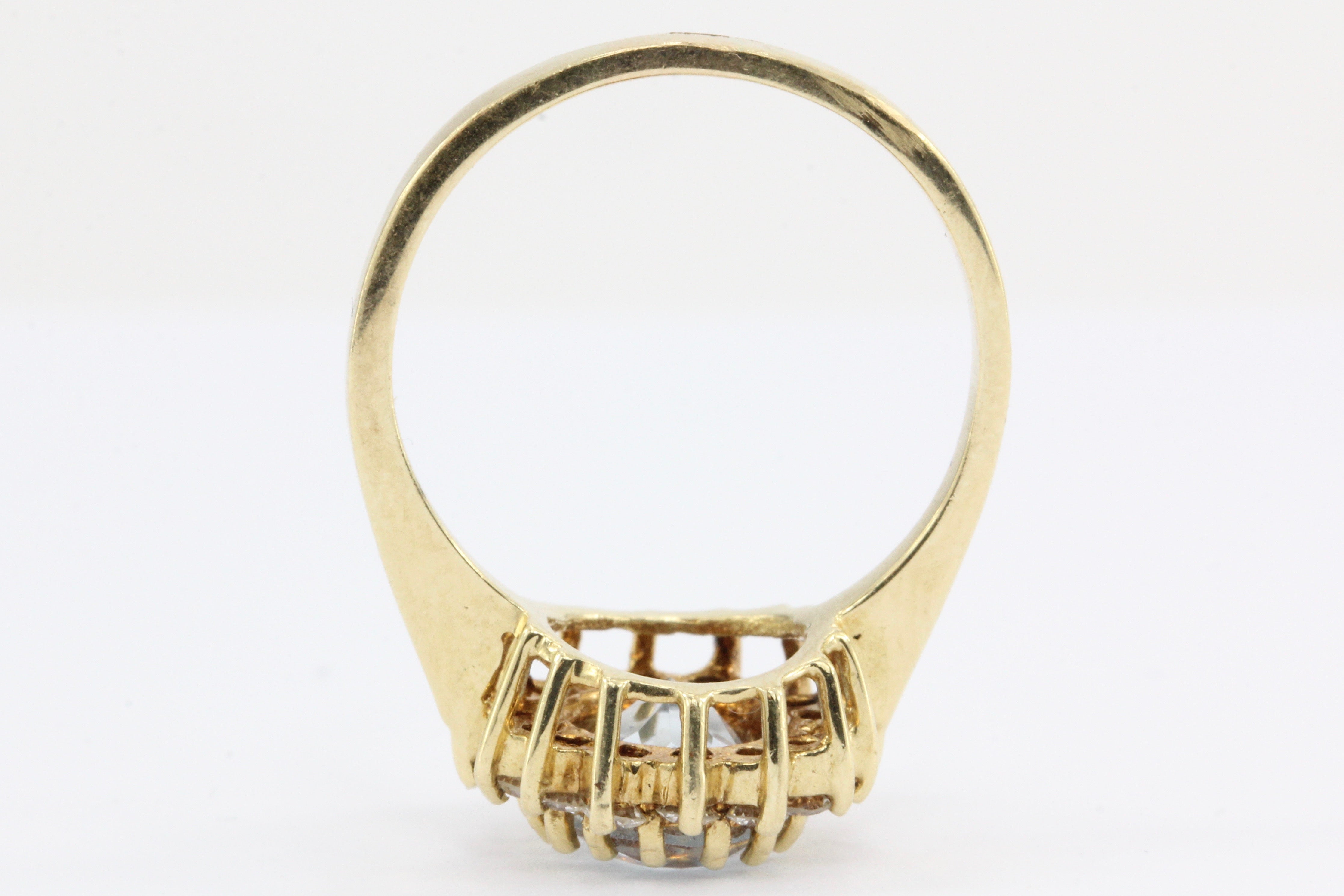 Vintage 14K Gold Aquamarine w/ Diamond Halo Ring - Queen May