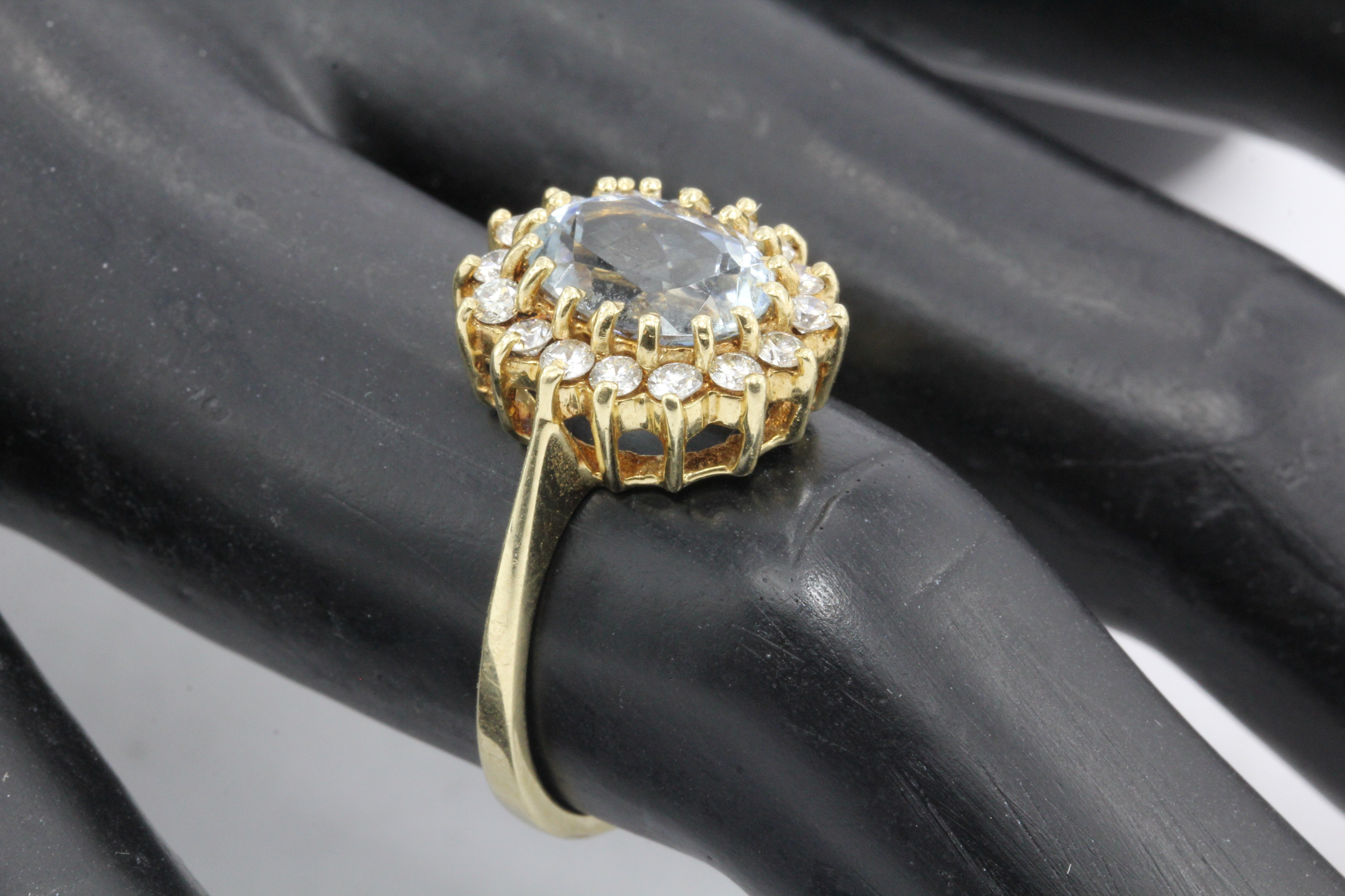 Vintage 14K Gold Aquamarine w/ Diamond Halo Ring - Queen May