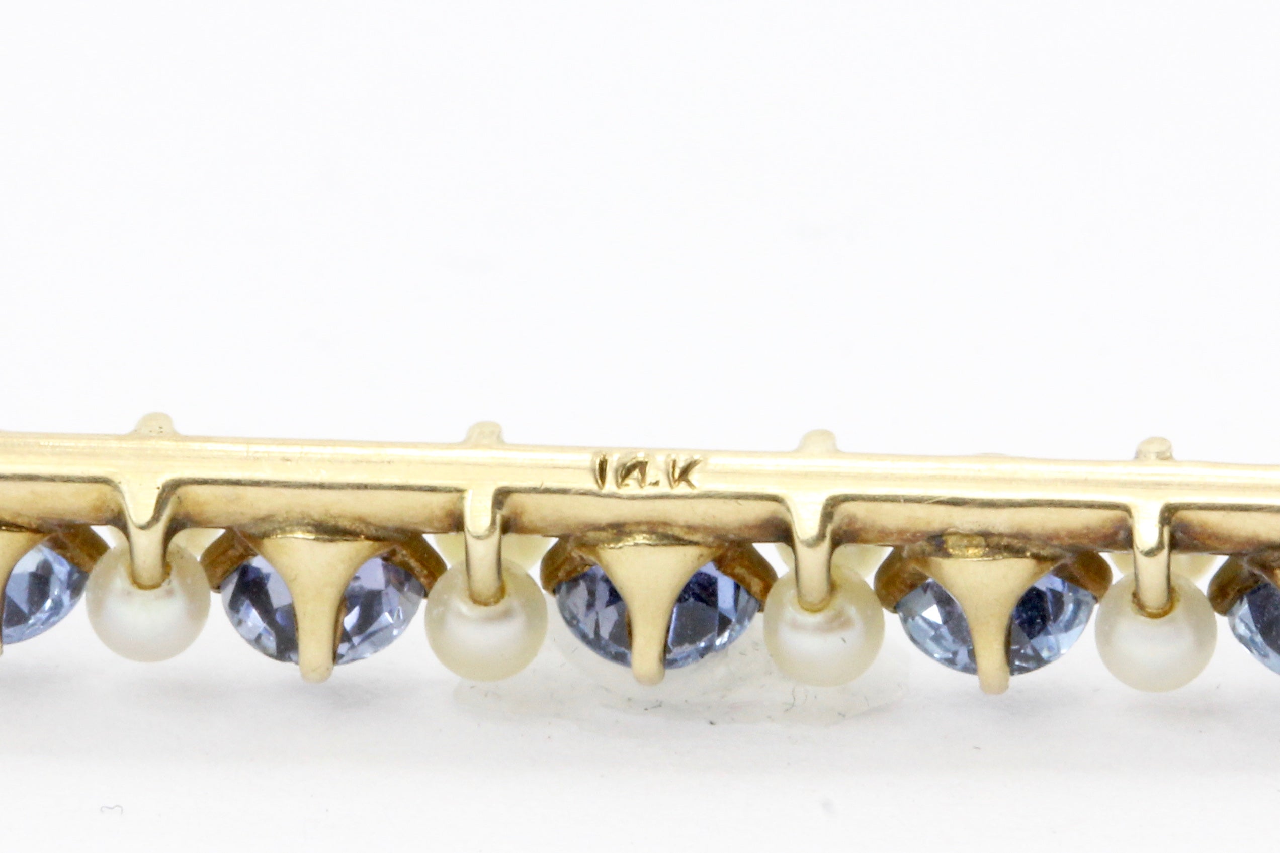 14K Gold Victorian Sapphire and Pearl Bar Pin Conversion Necklace - Queen May