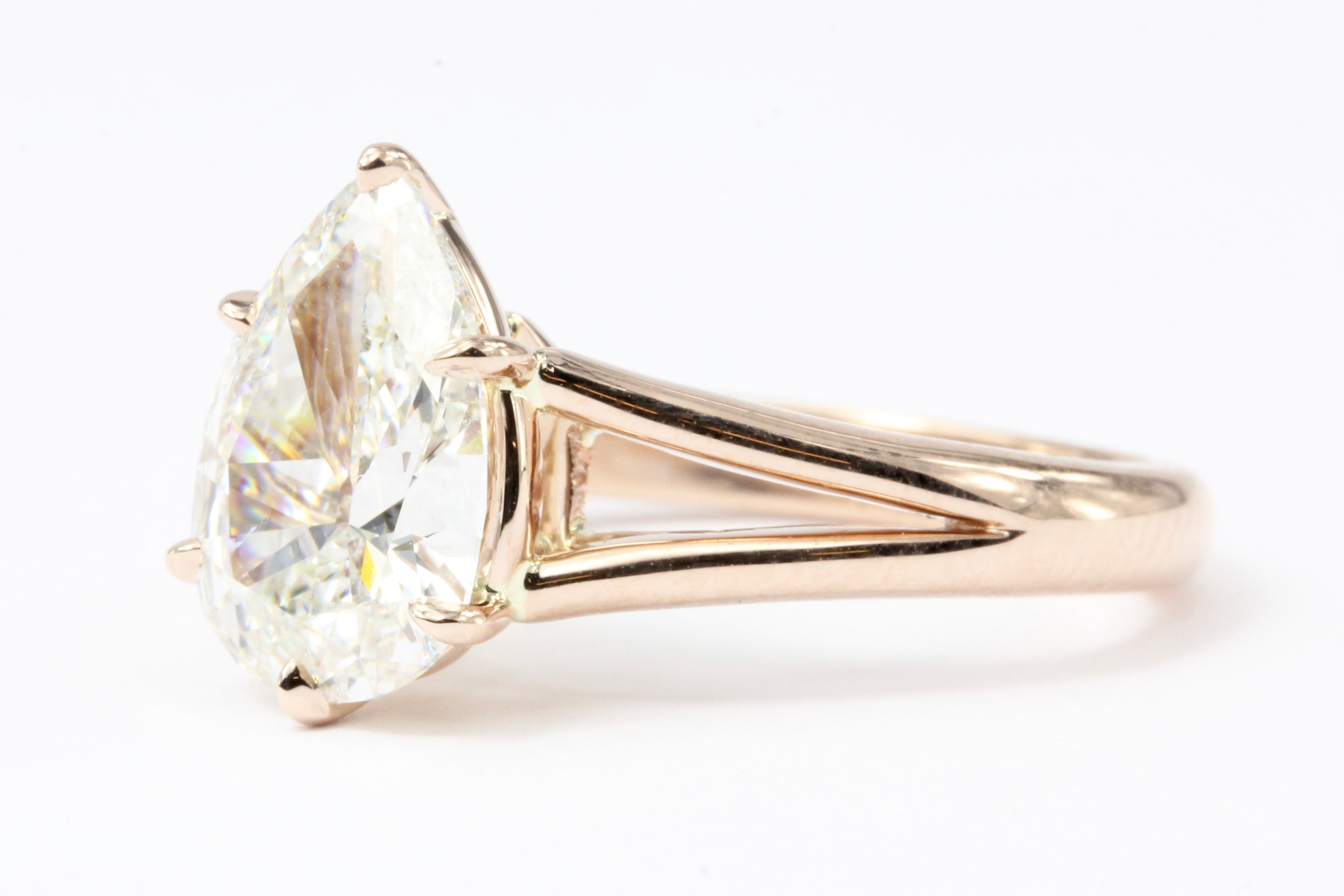 Handmade 14k Rose Gold Mounted 2.36CT Pear Shaped Diamond Ring - Queen May