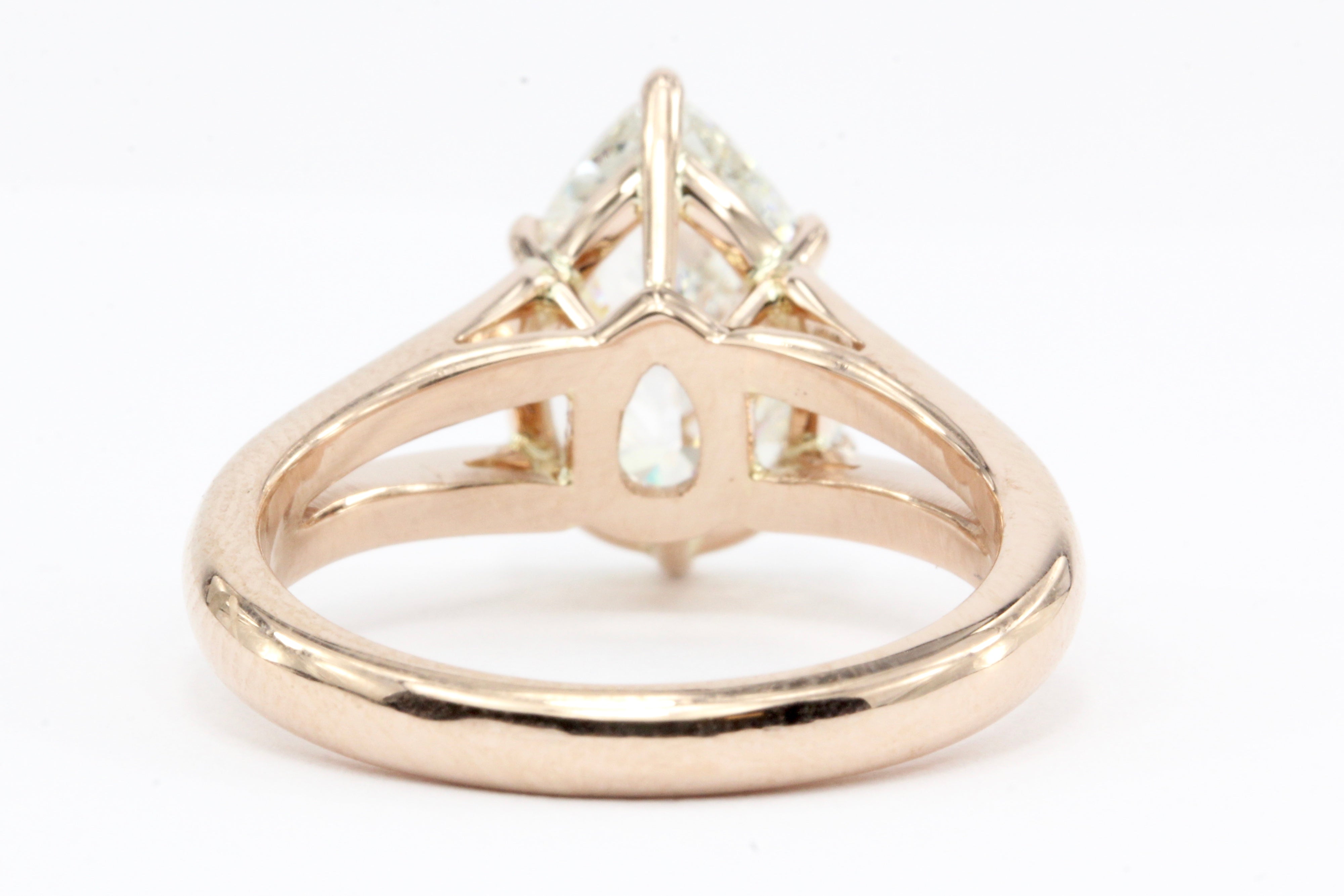 Handmade 14k Rose Gold Mounted 2.36CT Pear Shaped Diamond Ring - Queen May