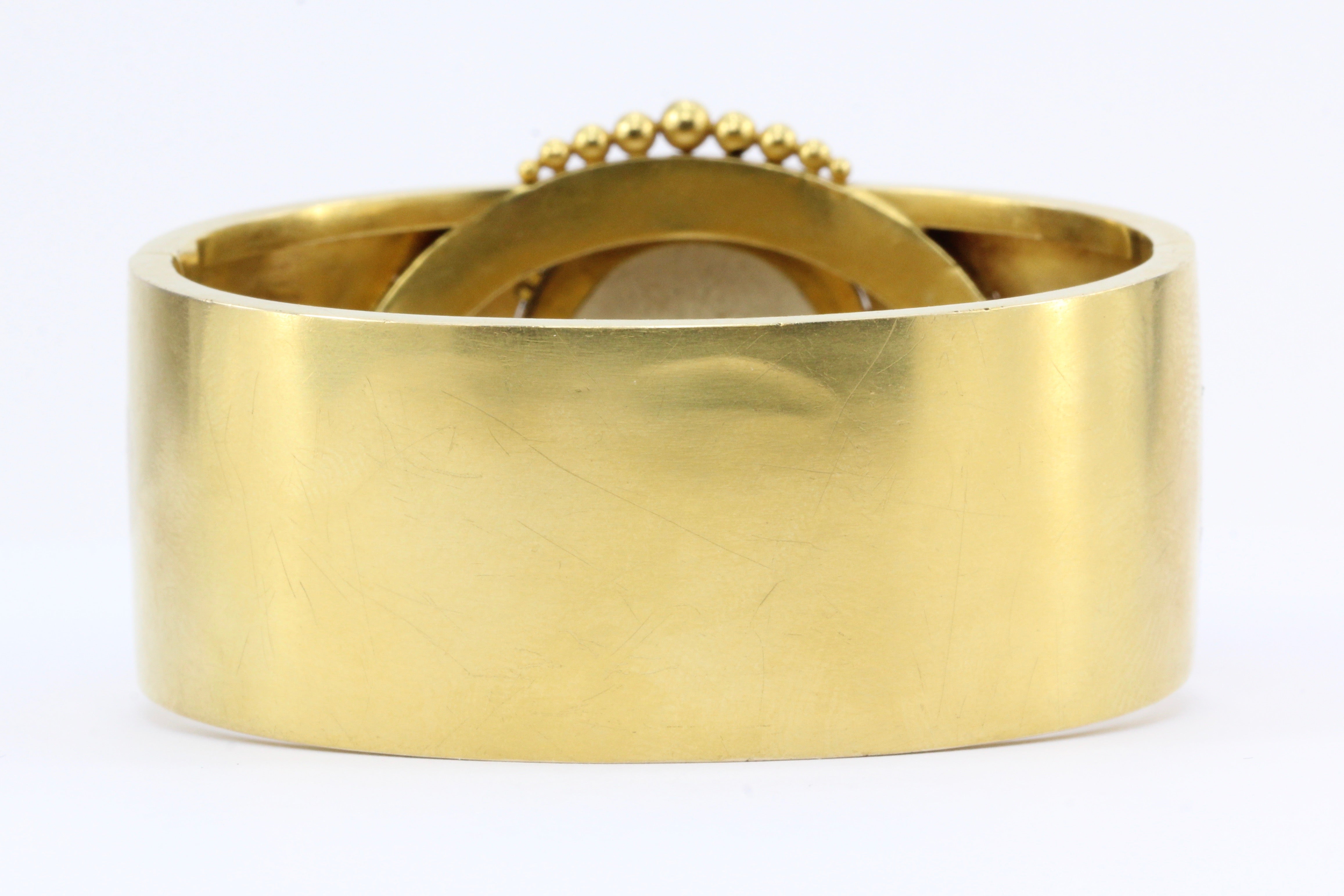 Victorian Scottish 15K Gold Garnet Carbuncle Enamel Bangle Bracelet c.1860's - Queen May