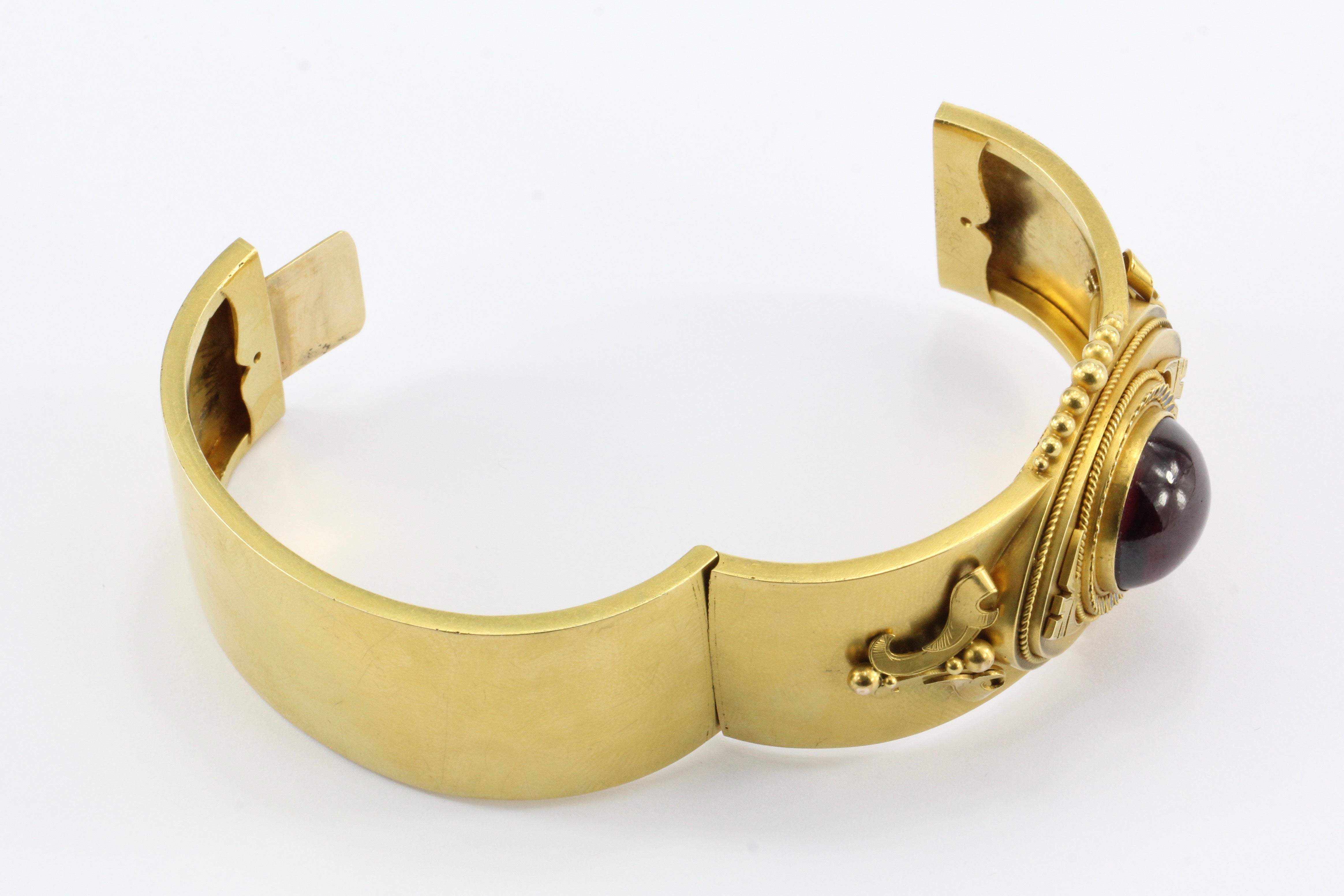 Victorian Scottish 15K Gold Garnet Carbuncle Enamel Bangle Bracelet c.1860's - Queen May