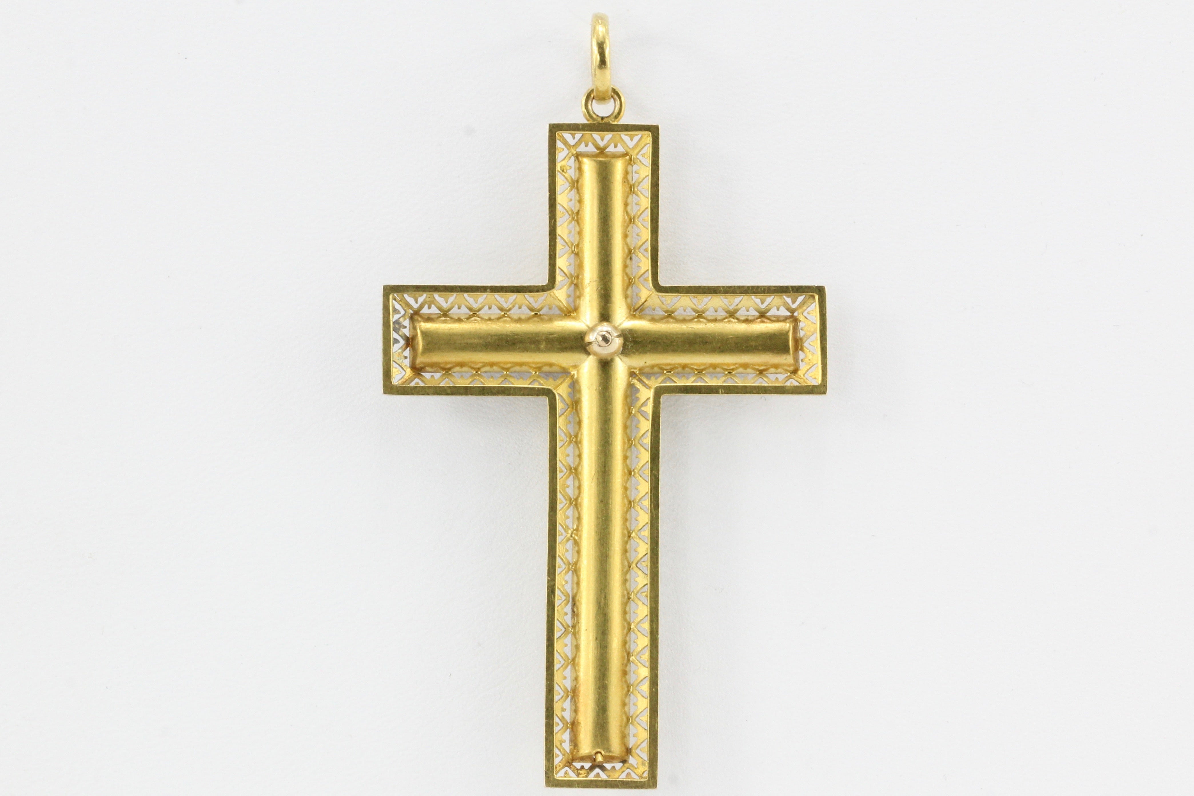 Victorian 15K Gold Persian Turquoise Pierced Cross Pendant c.1880 in Box - Queen May