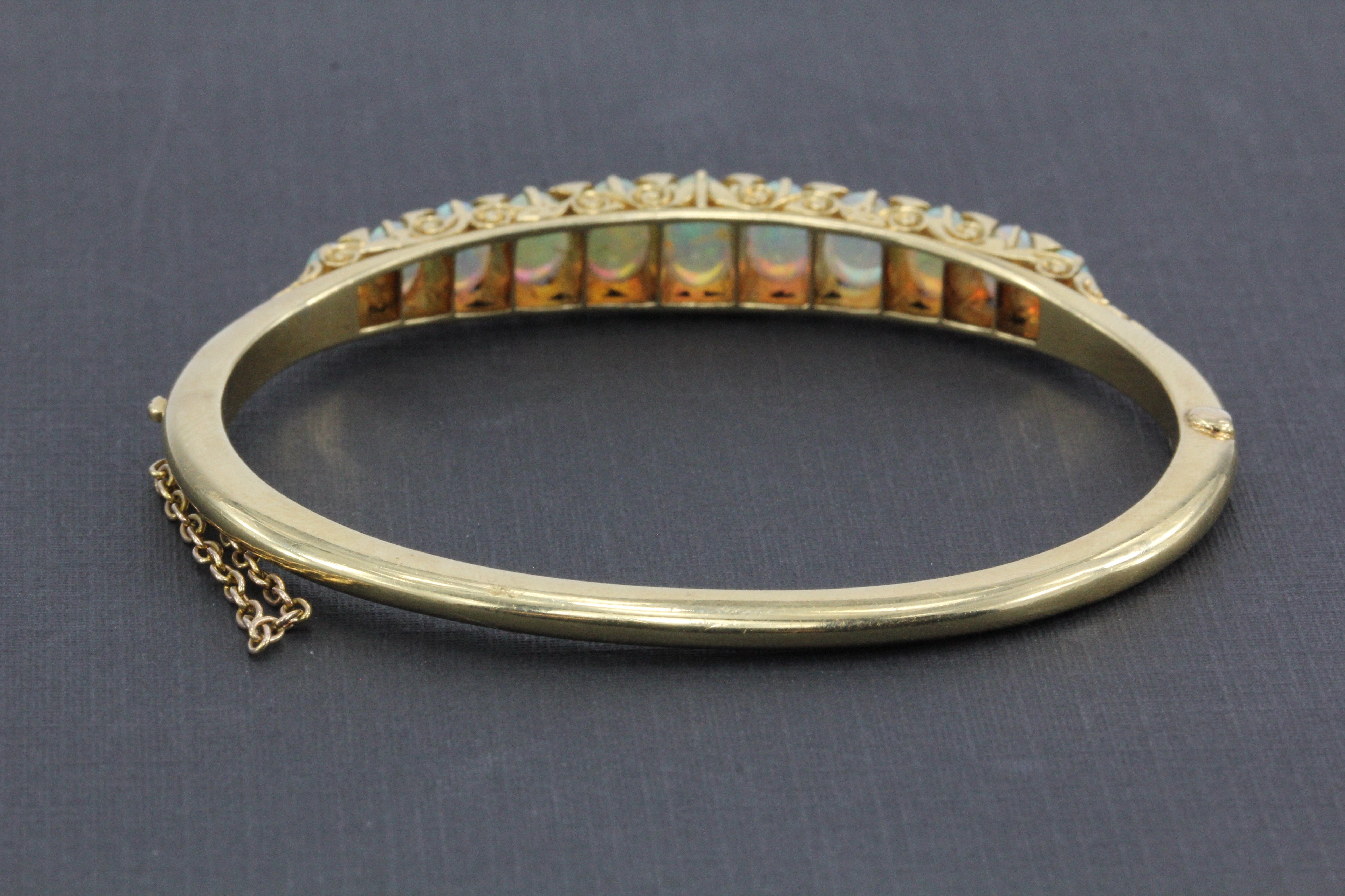 Victorian 18K Gold Opal & Old Mine Diamond Bangle Bracelet c.1890 - Queen May