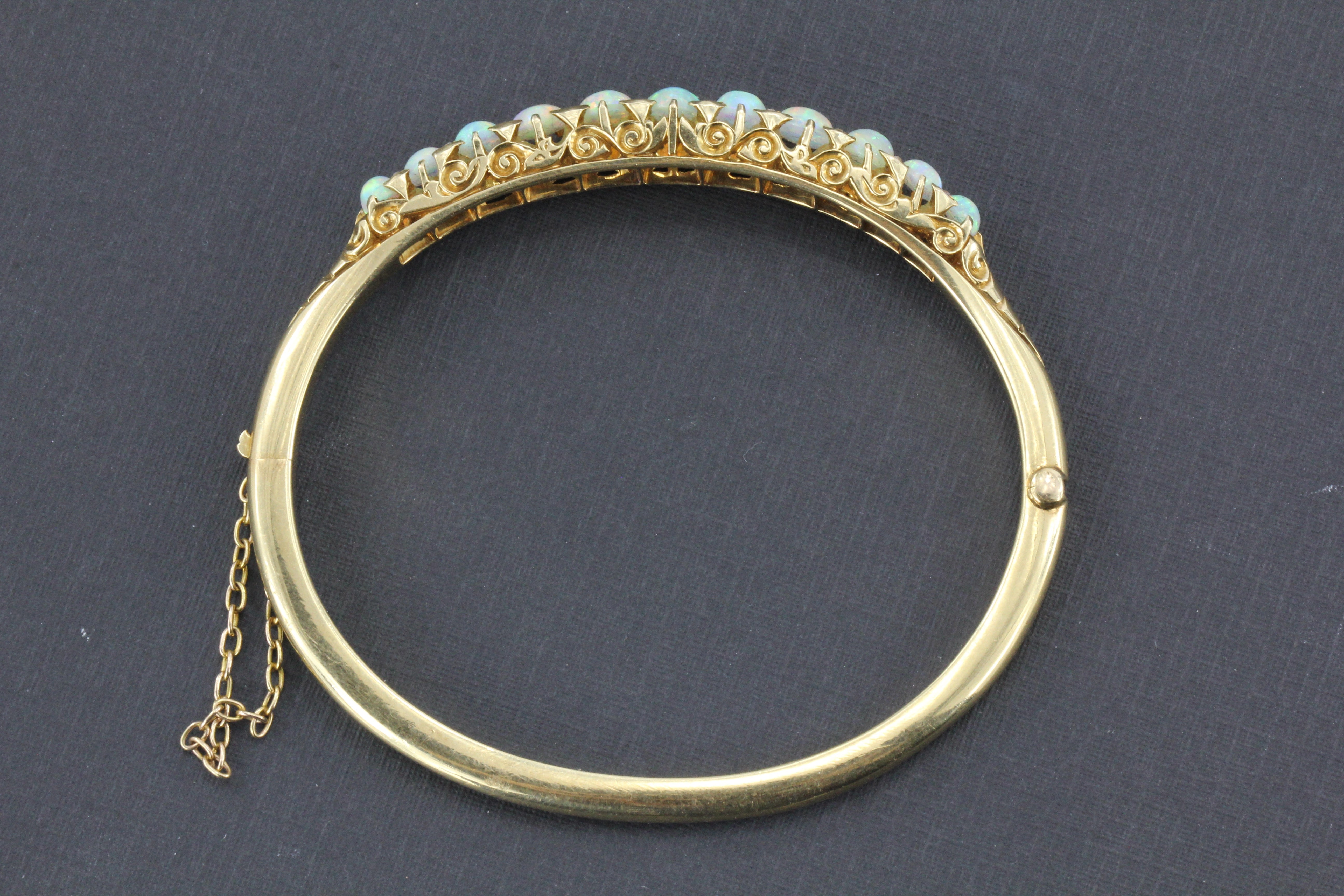 Victorian 18K Gold Opal & Old Mine Diamond Bangle Bracelet c.1890 - Queen May