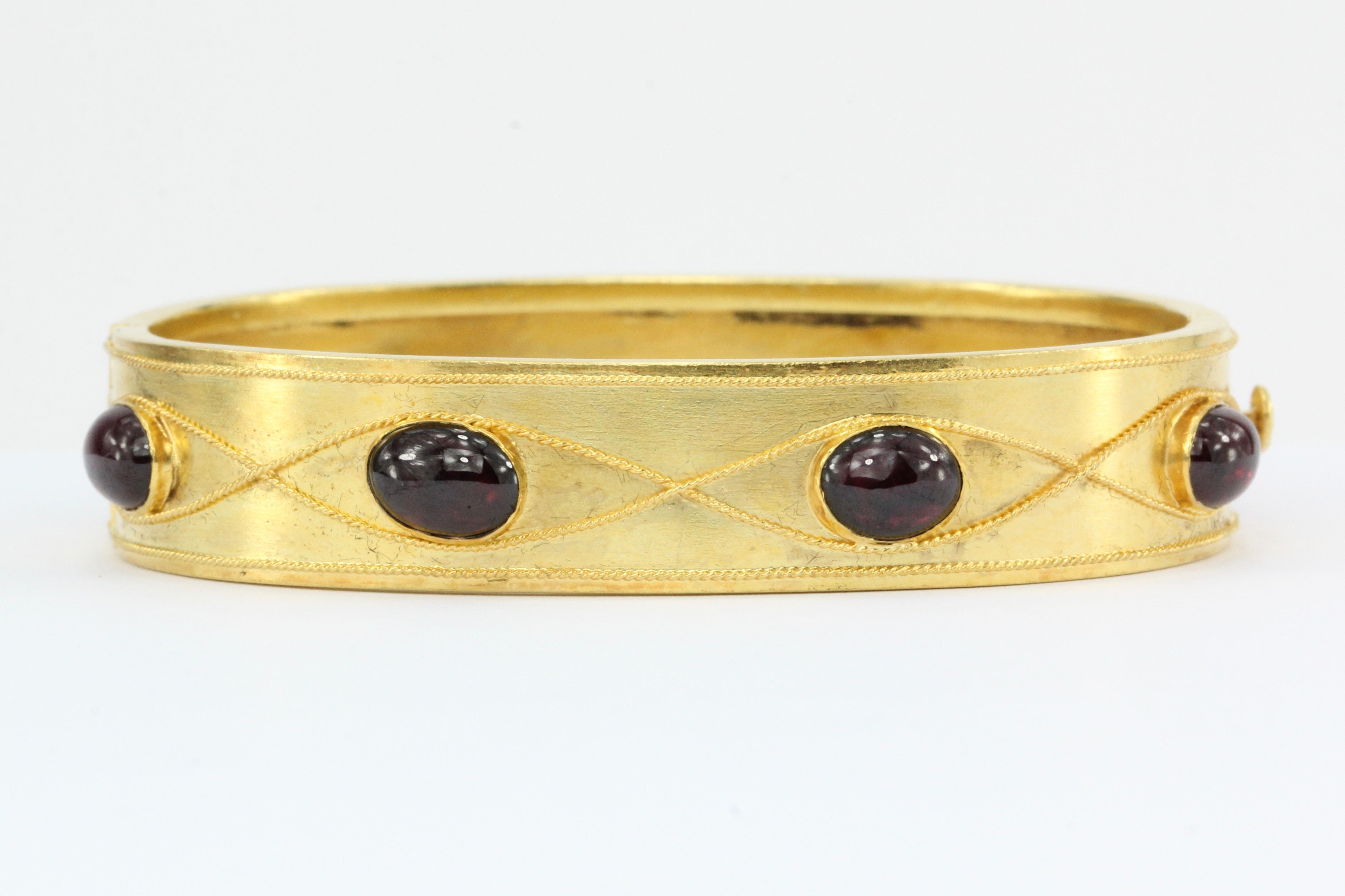Victorian 15k Gold Garnet Carbuncle Bangle Bracelet c.1870 - Queen May