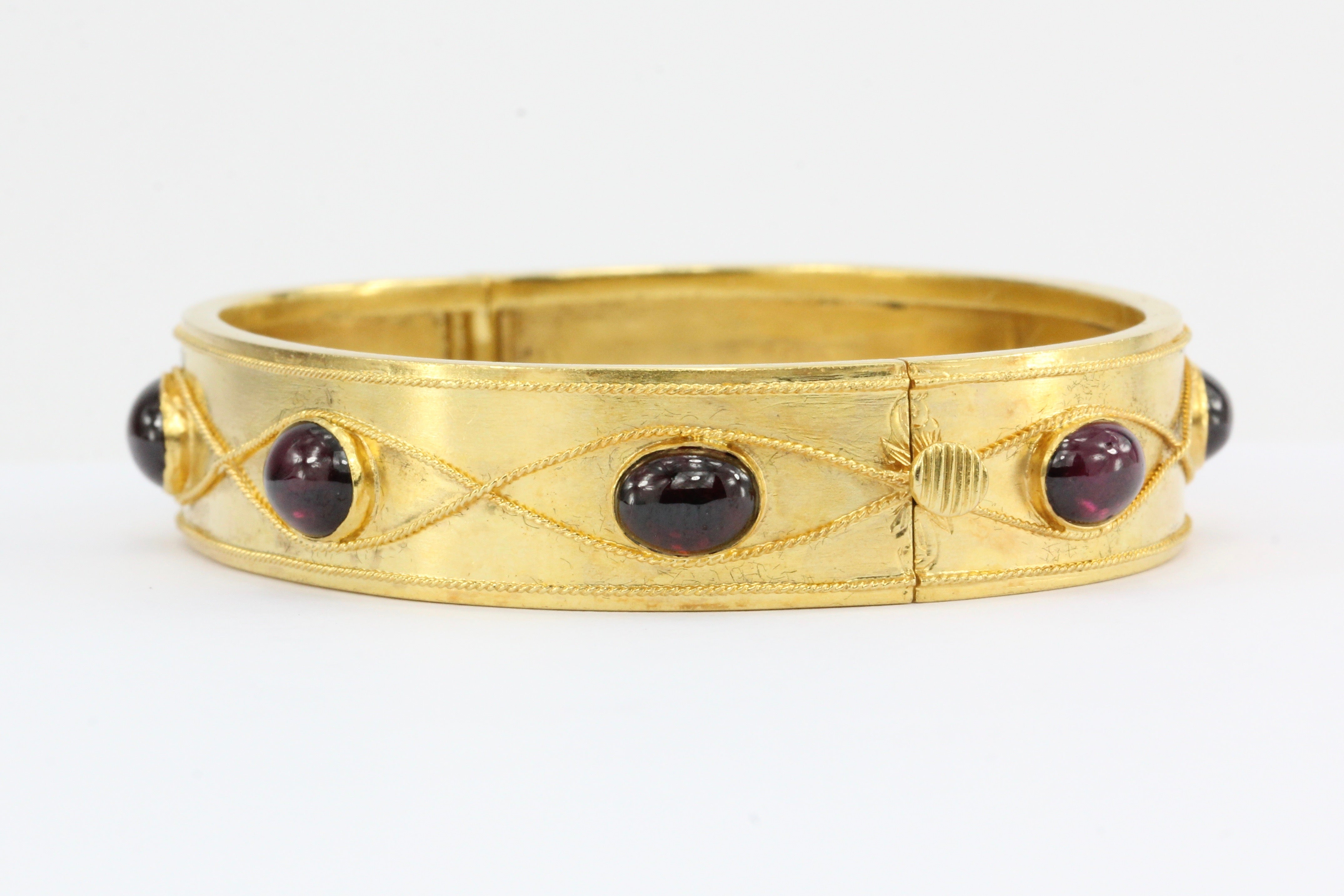 Victorian 15k Gold Garnet Carbuncle Bangle Bracelet c.1870 - Queen May