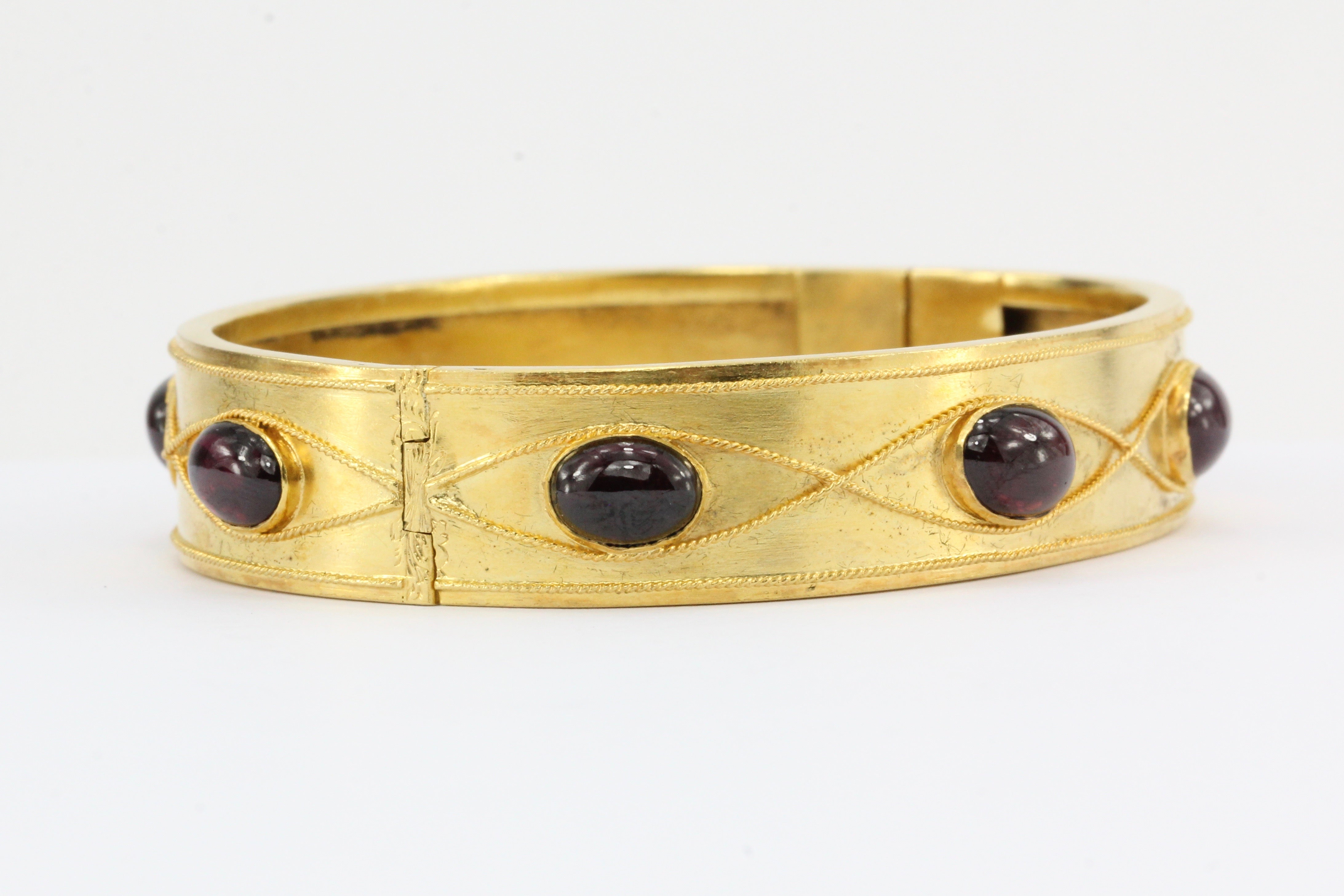Victorian 15k Gold Garnet Carbuncle Bangle Bracelet c.1870 - Queen May