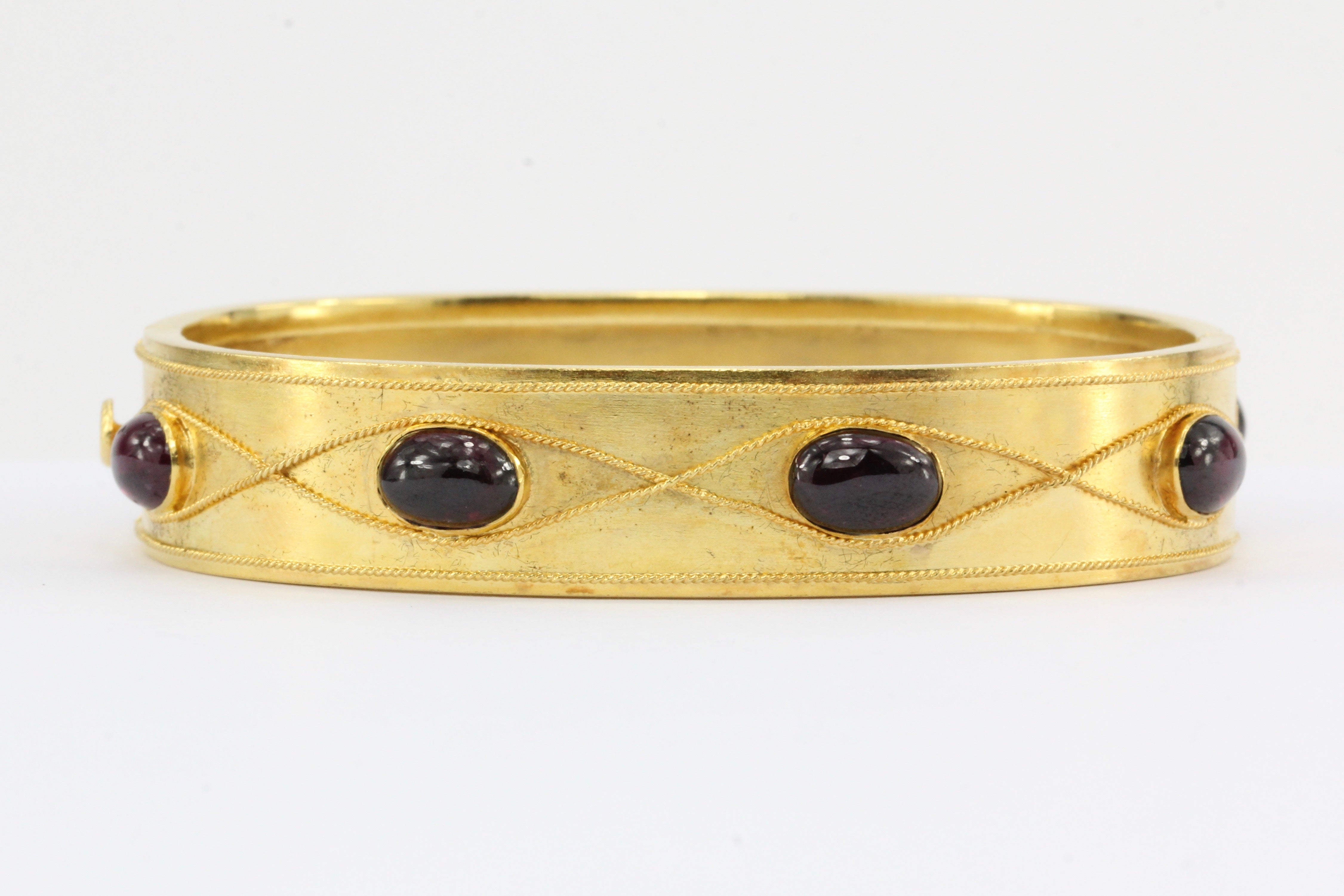 Victorian 15k Gold Garnet Carbuncle Bangle Bracelet c.1870 - Queen May