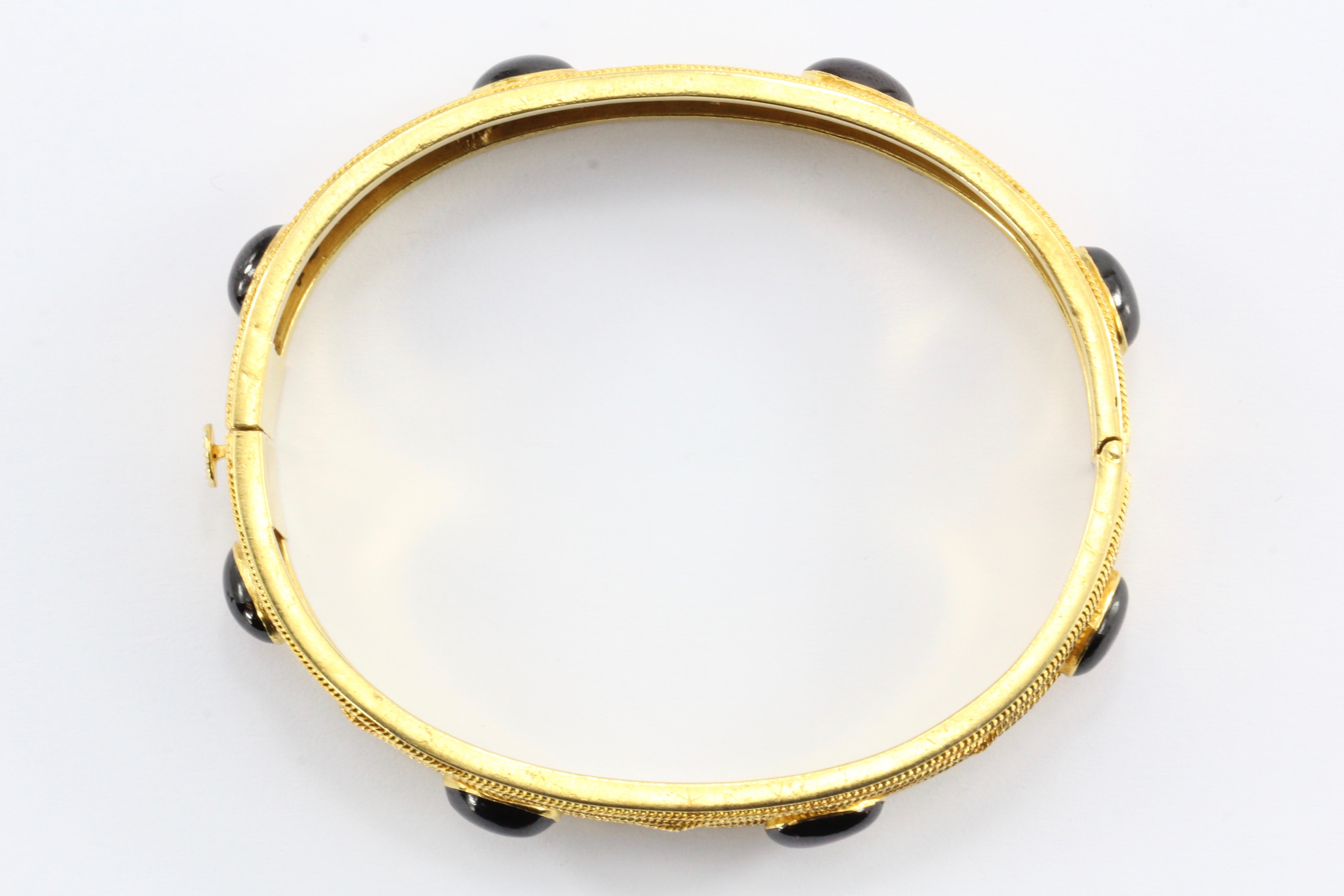 Victorian 15k Gold Garnet Carbuncle Bangle Bracelet c.1870 - Queen May