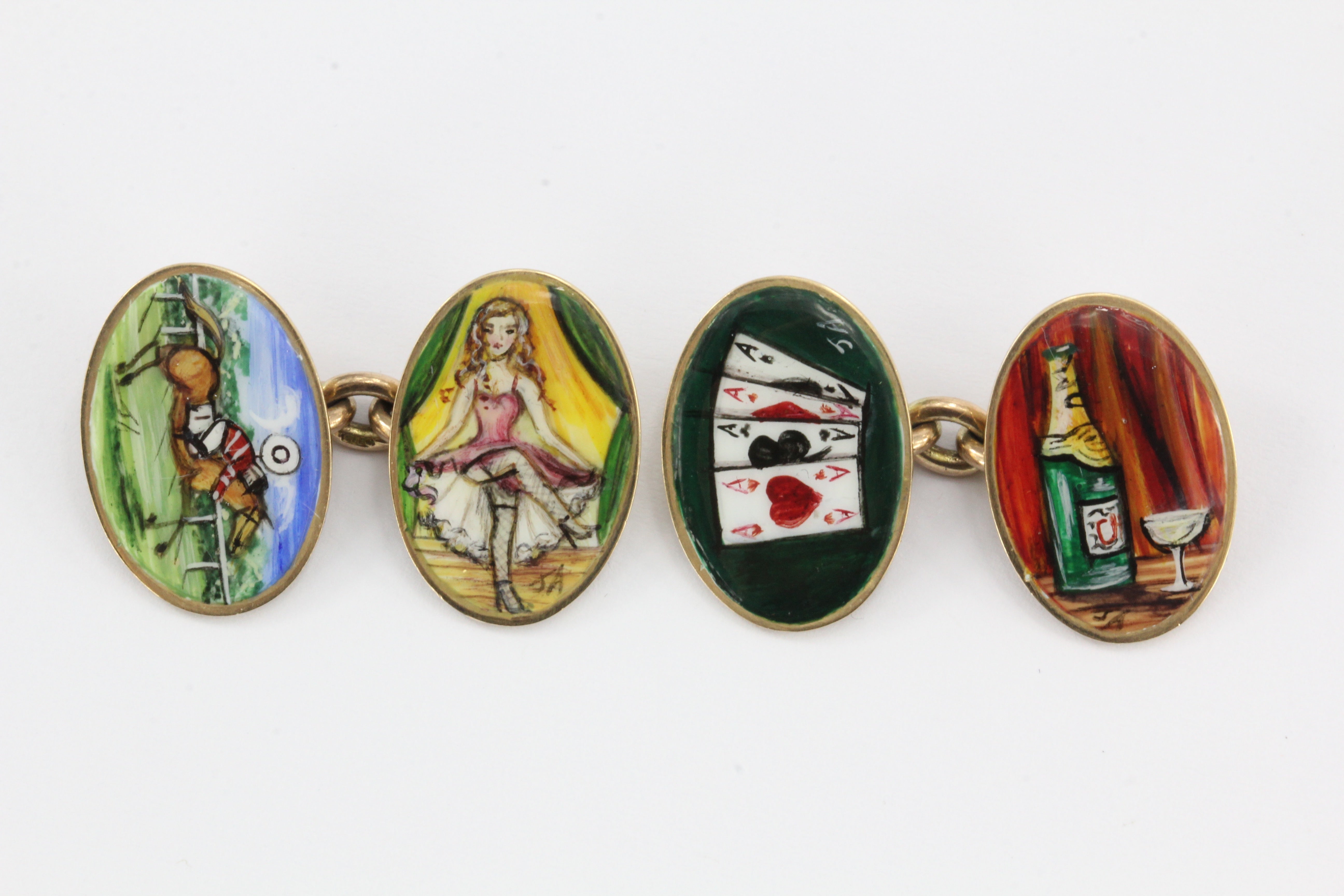 Edwardian English 9ct Gold Enamel 4 Vices Cufflinks c.1912 - Queen May