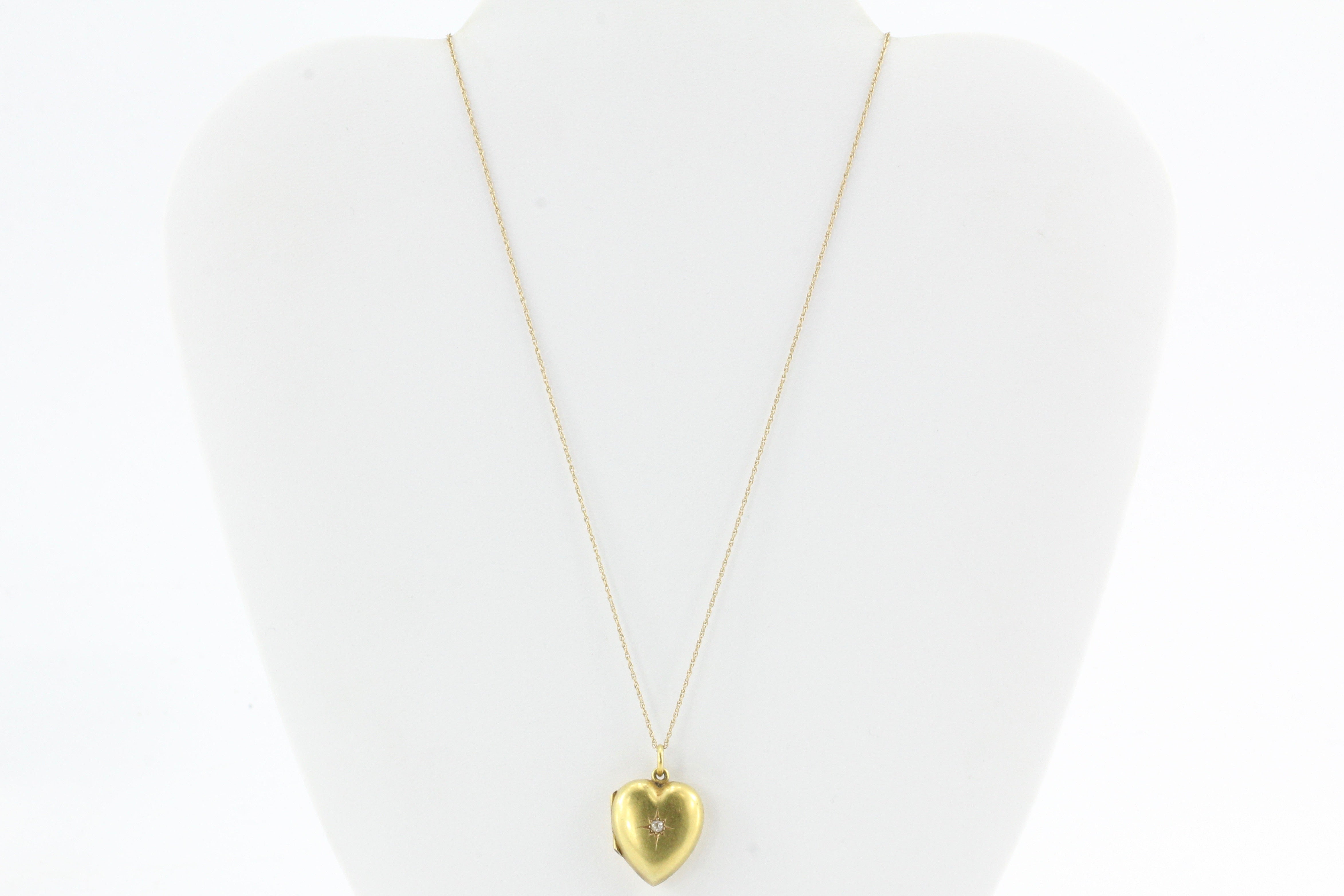 Edwardian English 15K Gold Old Mine Cut Diamond Puffy Heart Locket Pendant c.1905 - Queen May