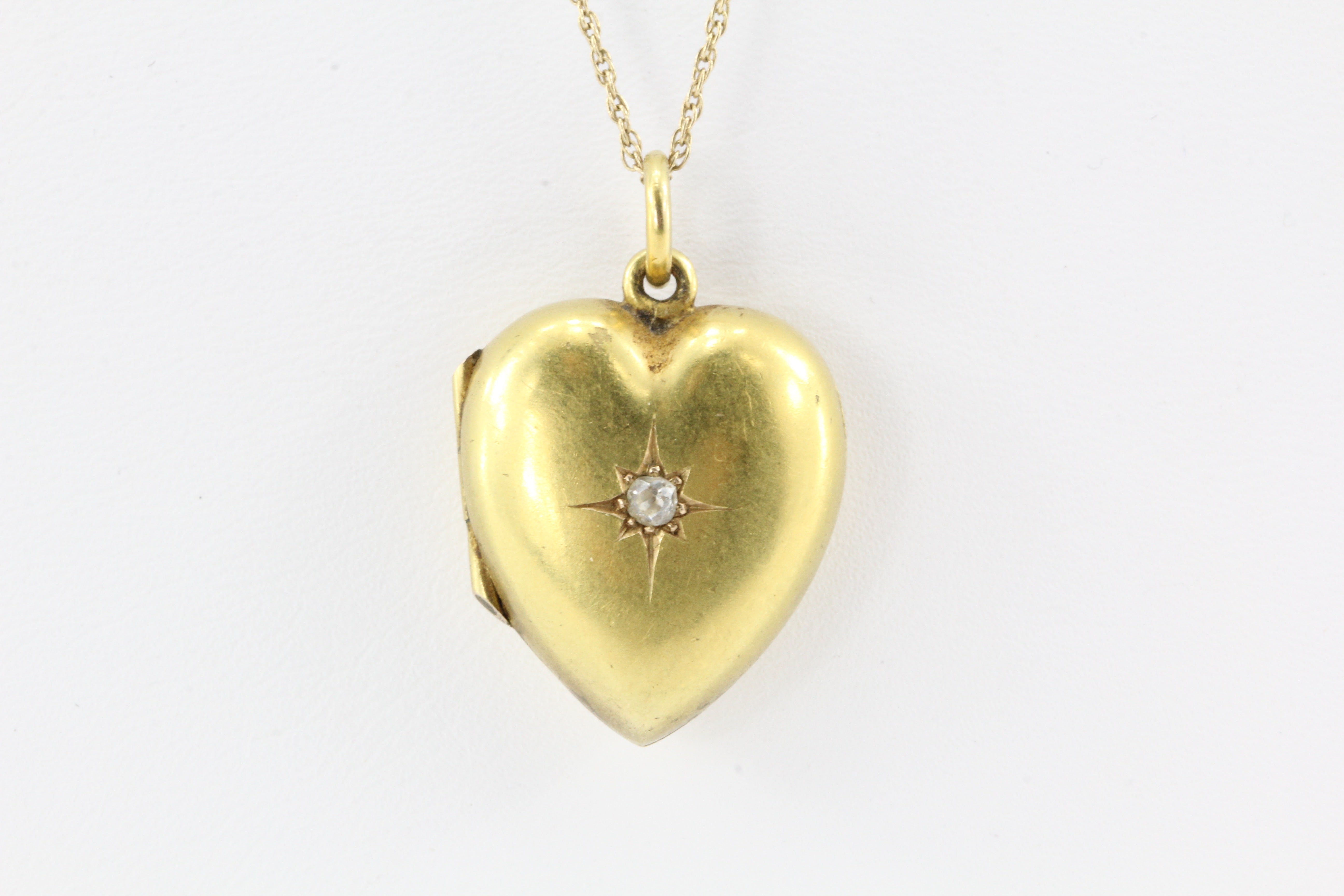 Edwardian English 15K Gold Old Mine Cut Diamond Puffy Heart Locket Pendant c.1905 - Queen May