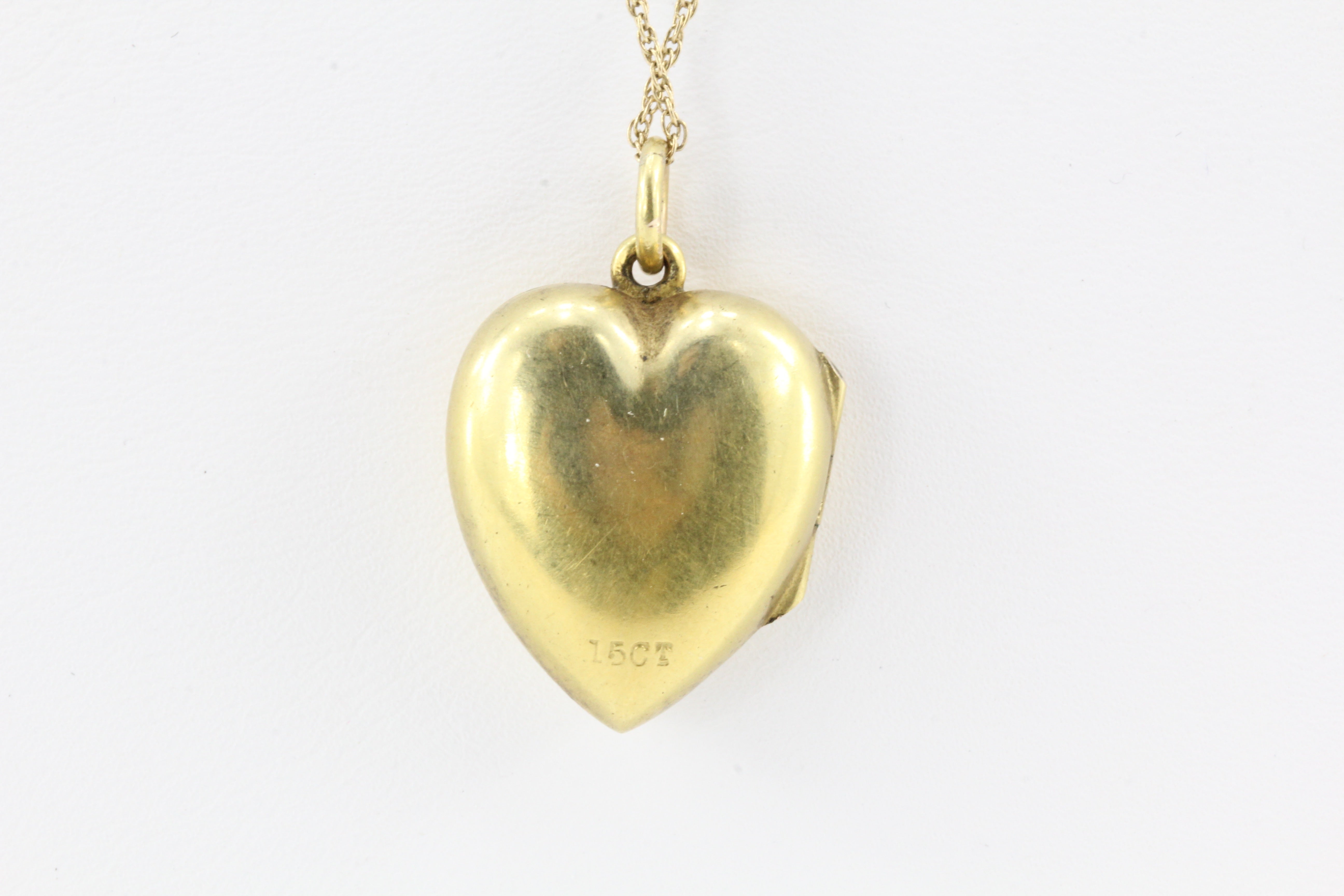 Edwardian English 15K Gold Old Mine Cut Diamond Puffy Heart Locket Pendant c.1905 - Queen May
