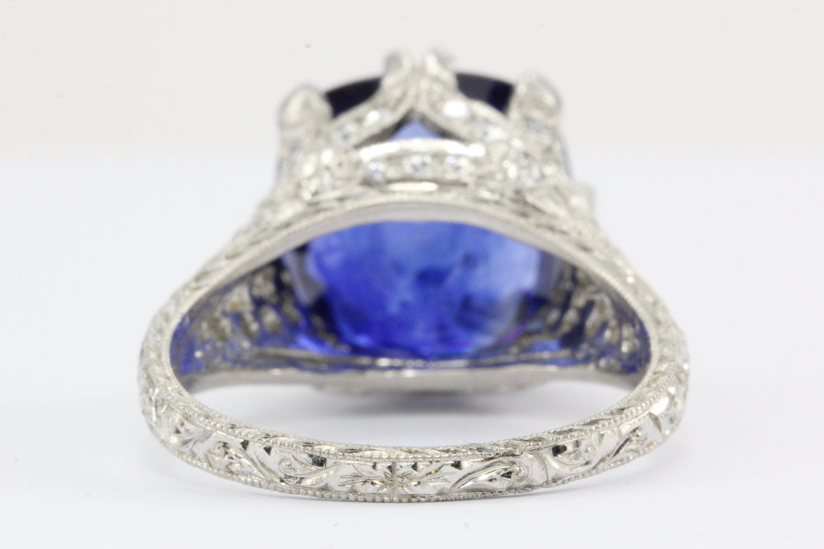 18K White Gold 7.27 Carat Natural Ceylon (Sri Lankan) Blue Sapphire Ring - Queen May