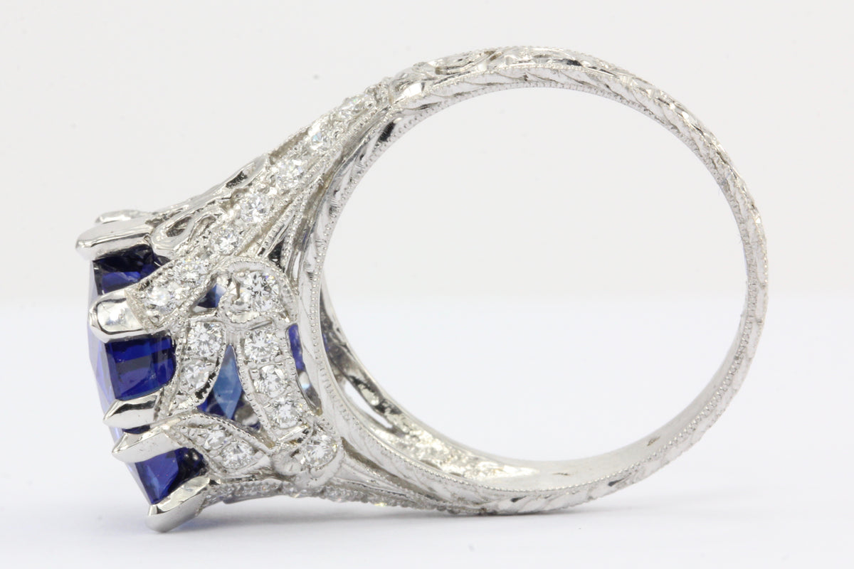 18K White Gold 7.27 Carat Natural Ceylon (Sri Lankan) Blue Sapphire Ring - Queen May