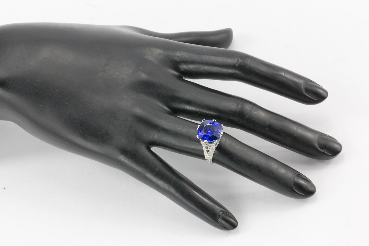 18K White Gold 7.27 Carat Natural Ceylon (Sri Lankan) Blue Sapphire Ring - Queen May