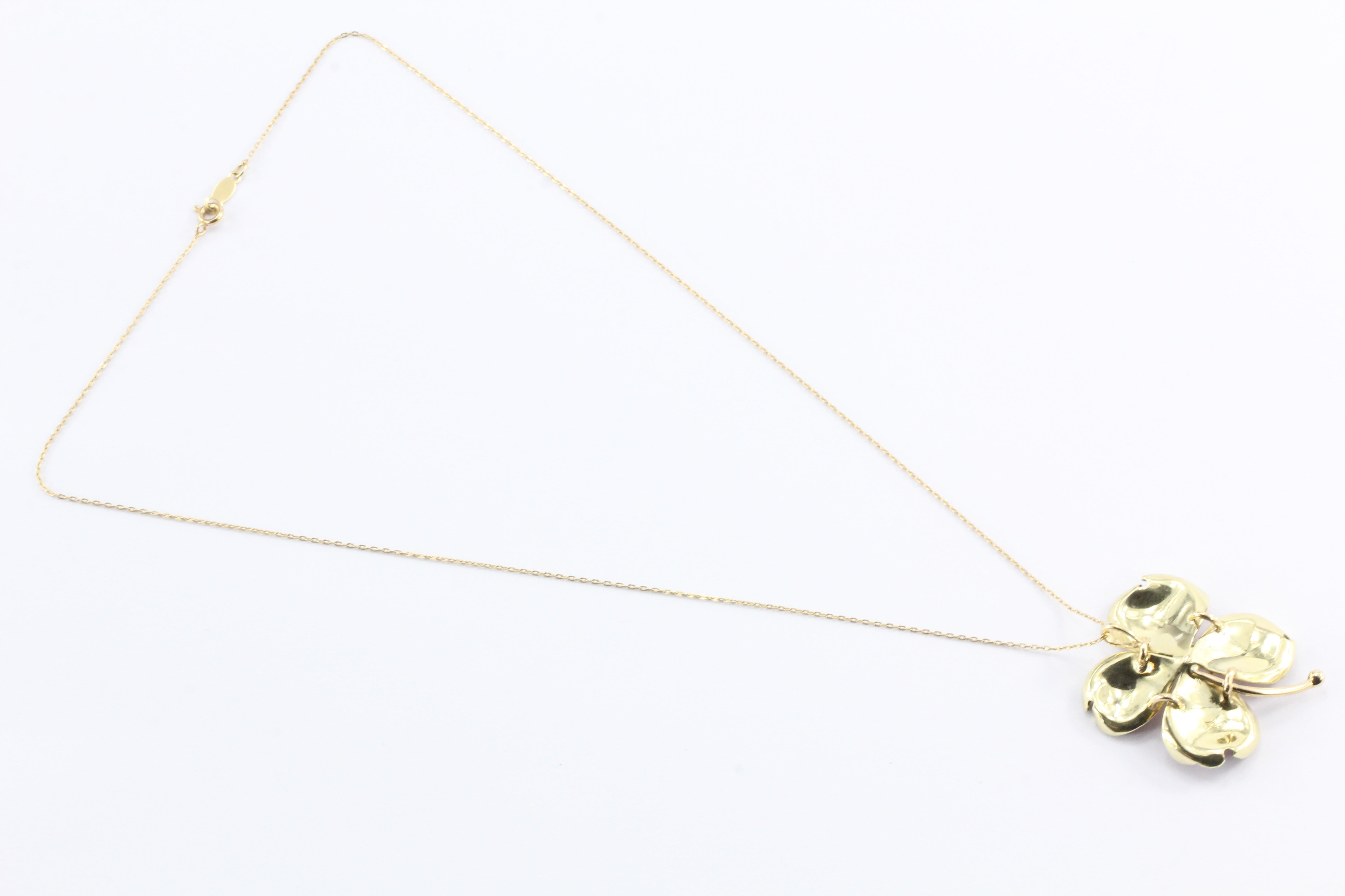 Art Nouveau 14K Gold Enamel Dogwood Flower Pendant Necklace A.J. Hedges c.1900 - Queen May