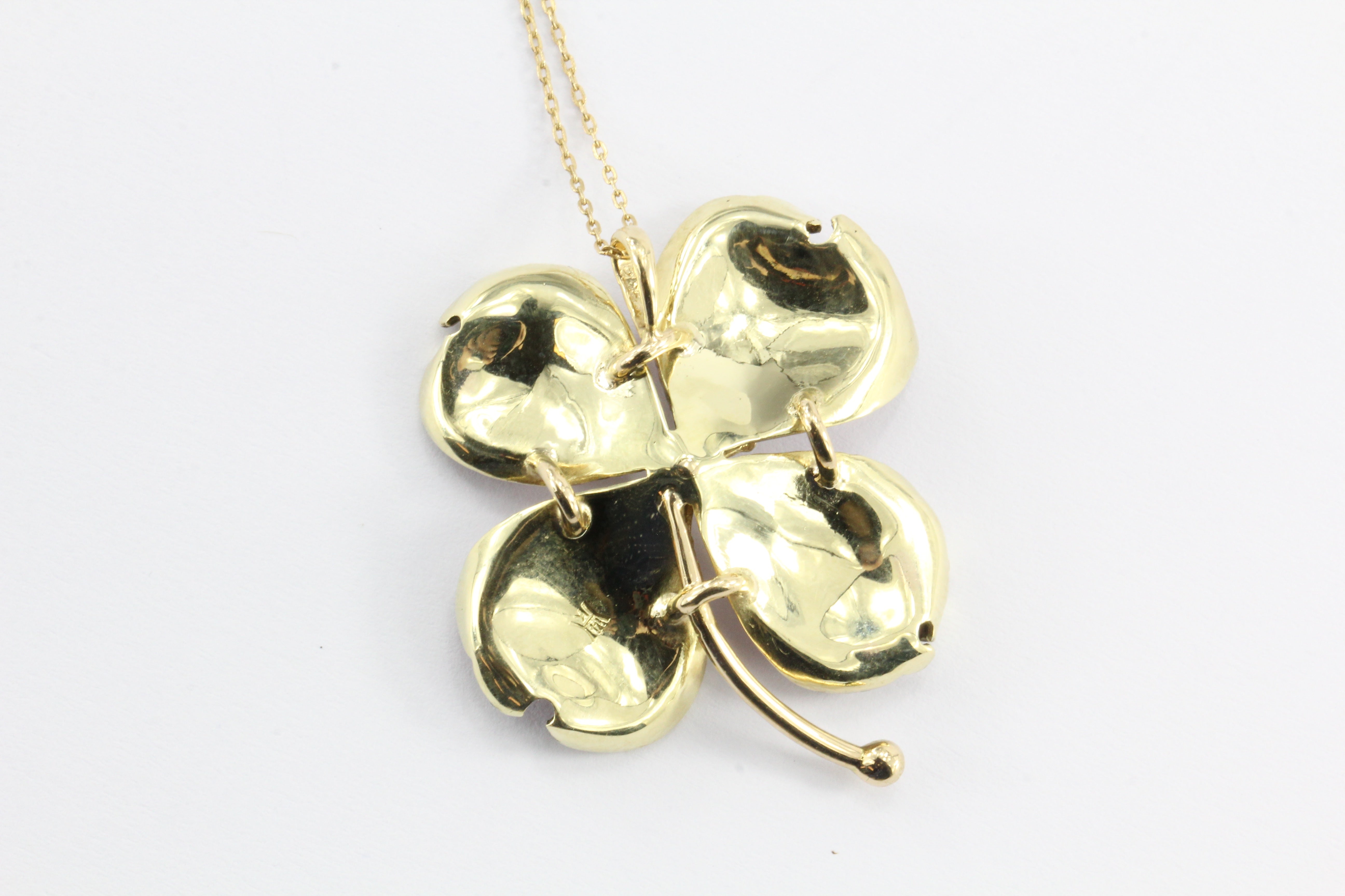Art Nouveau 14K Gold Enamel Dogwood Flower Pendant Necklace A.J. Hedges c.1900 - Queen May