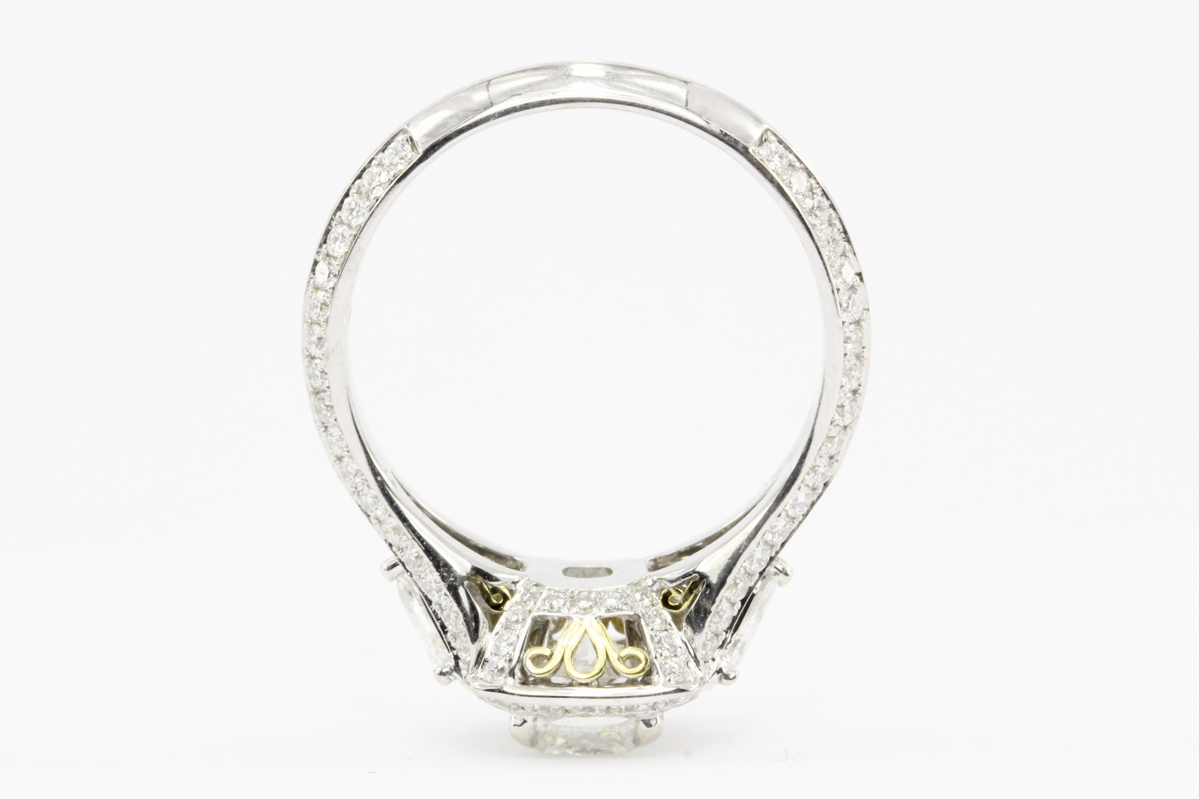 18K 1.5CT Cushion Cut Diamond Set With Two Trillion And Round Cut Diamonds - Queen May