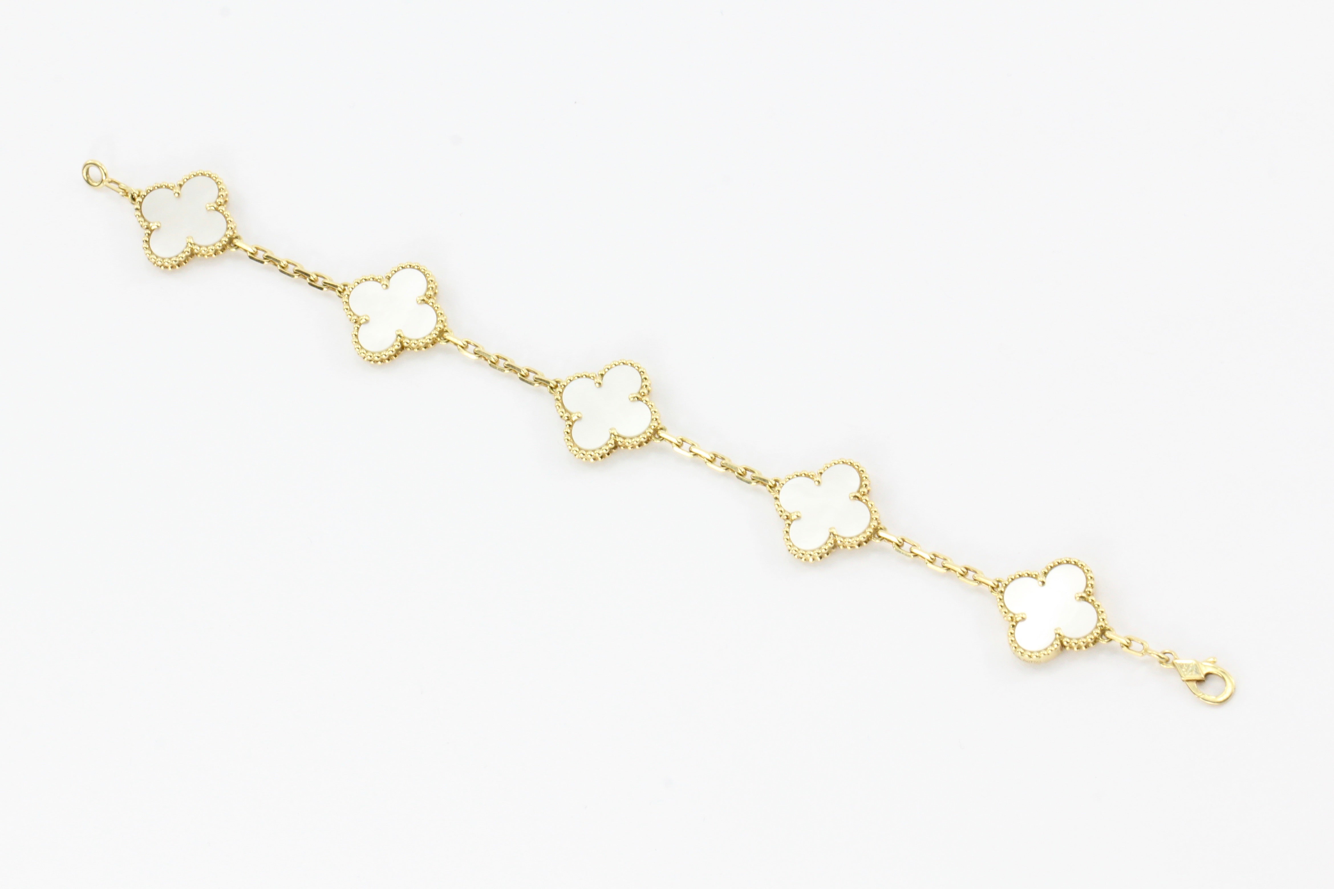 Van Cleef & Arpels Mother of Pearl Alhambra 18K 5 Motifs Bracelet - Queen May
