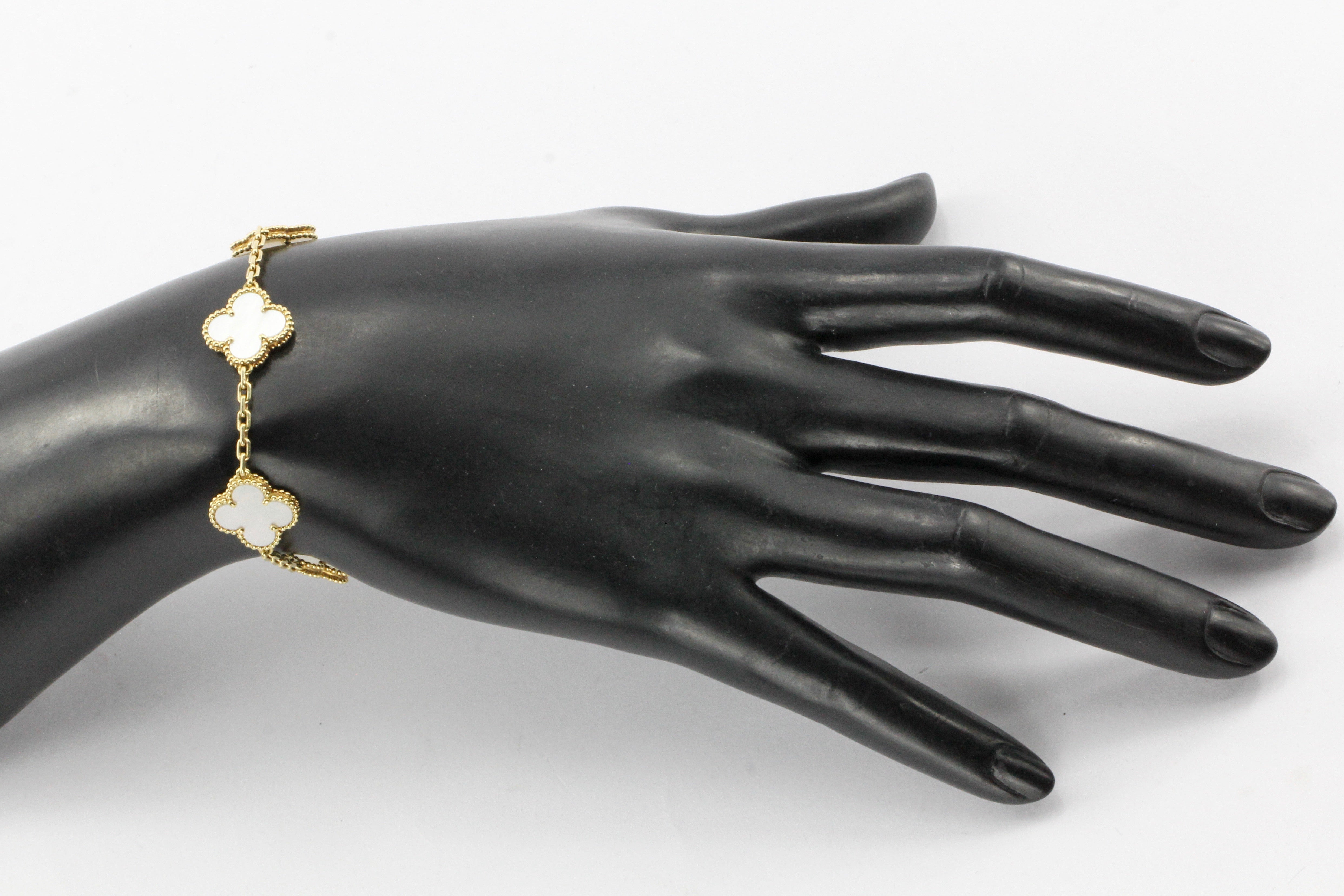 Van Cleef & Arpels Mother of Pearl Alhambra 18K 5 Motifs Bracelet - Queen May