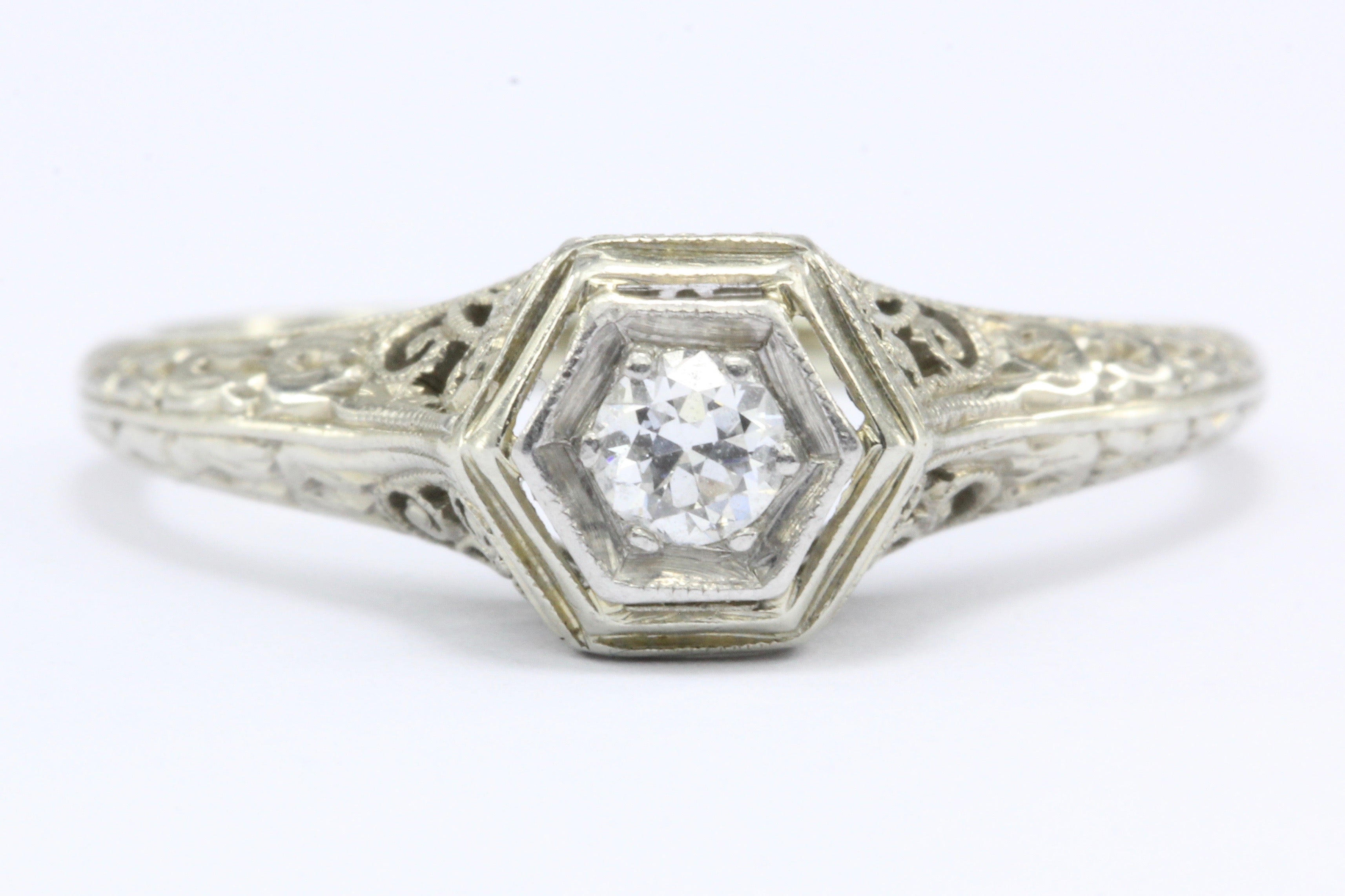 Art Deco S.Kind & Son 19K White Gold Old European Diamond Engagement Ring 1920's - Queen May