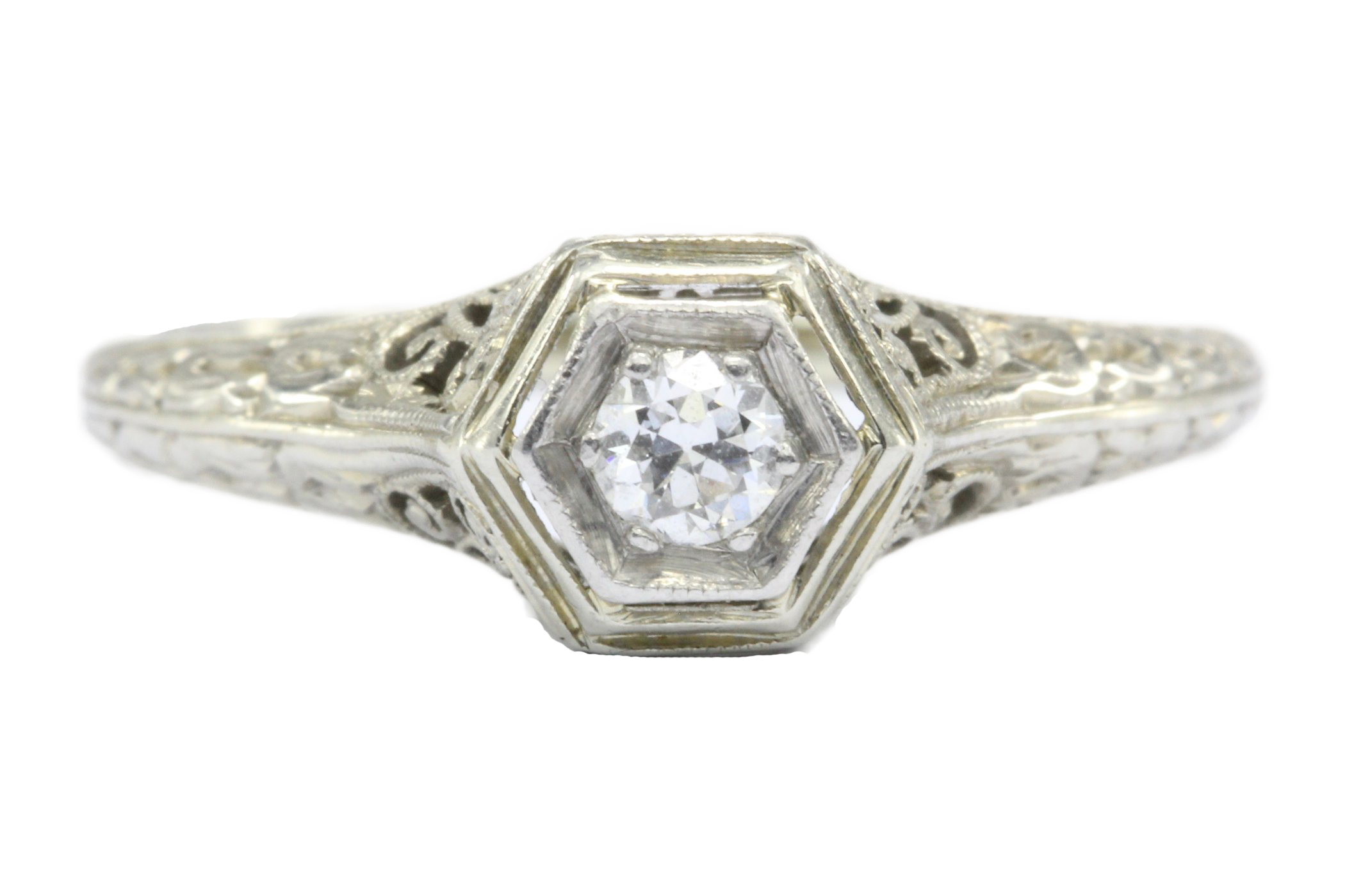 Art Deco S.Kind & Son 19K White Gold Old European Diamond Engagement Ring 1920's - Queen May