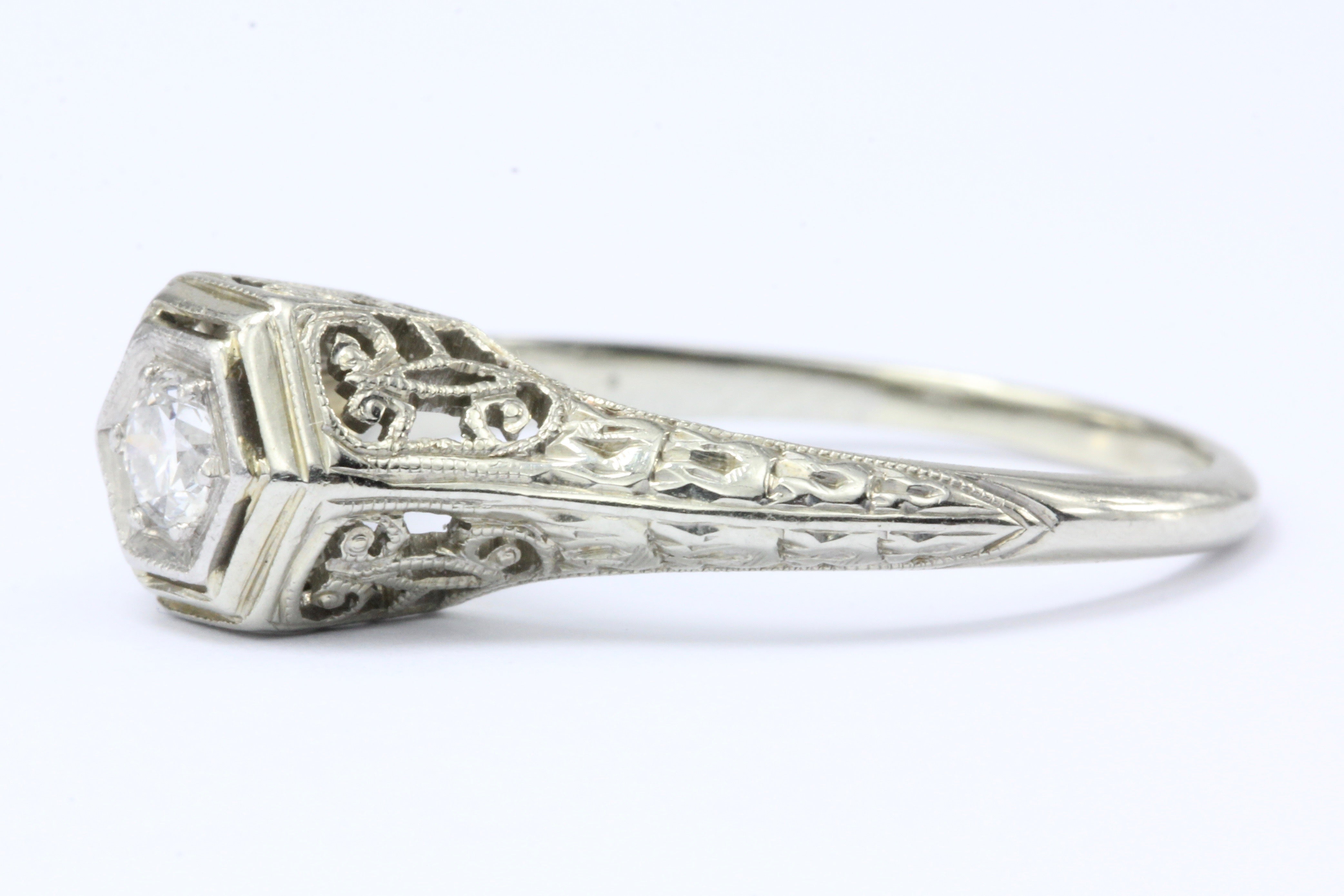 Art Deco S.Kind & Son 19K White Gold Old European Diamond Engagement Ring 1920's - Queen May