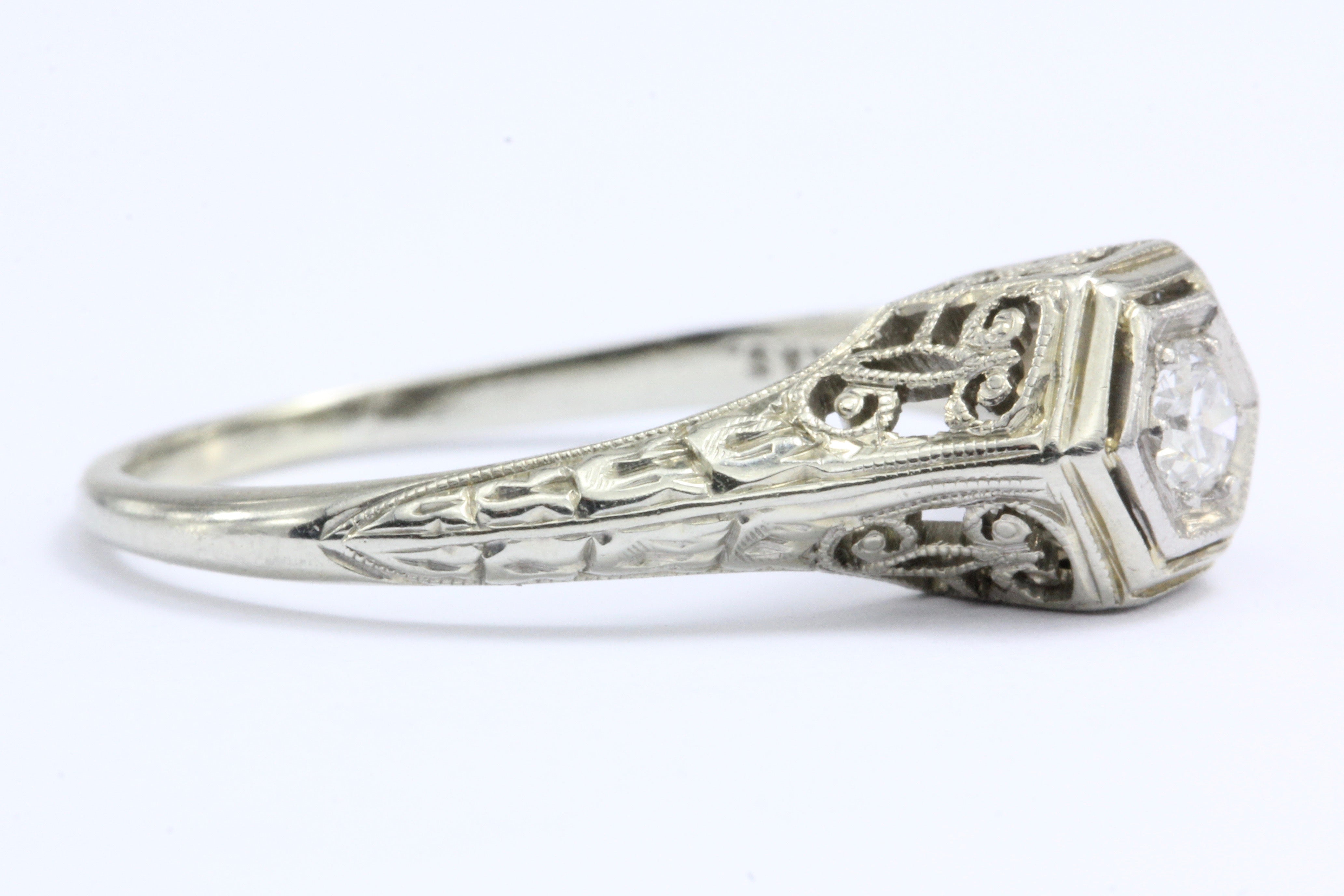 Art Deco S.Kind & Son 19K White Gold Old European Diamond Engagement Ring 1920's - Queen May