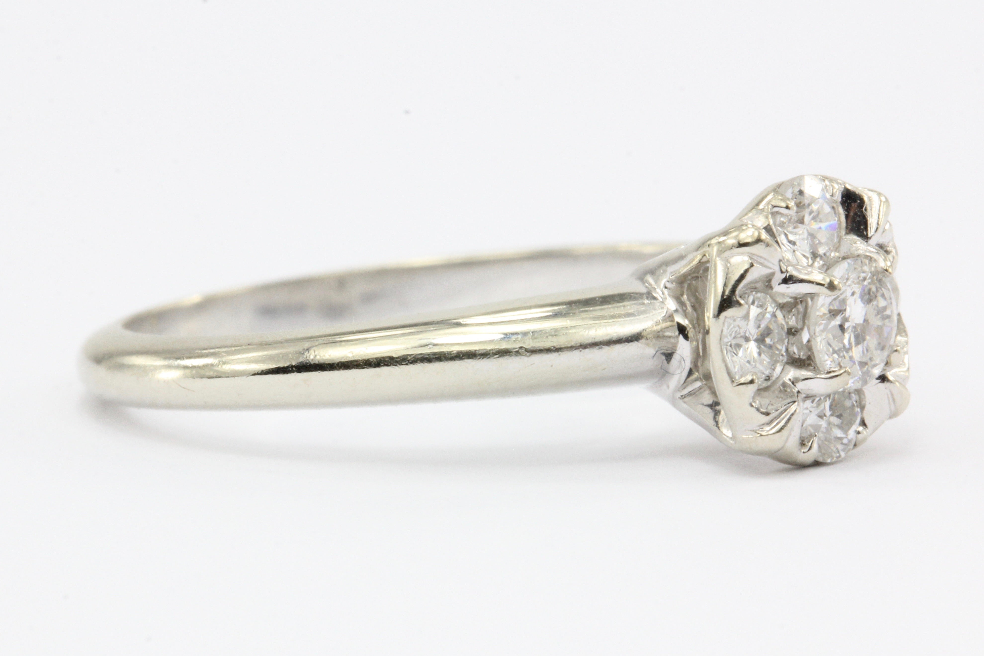 Retro 14K White Gold Diamond Cluster Engagement Ring by Fiancee c.1970 - Queen May