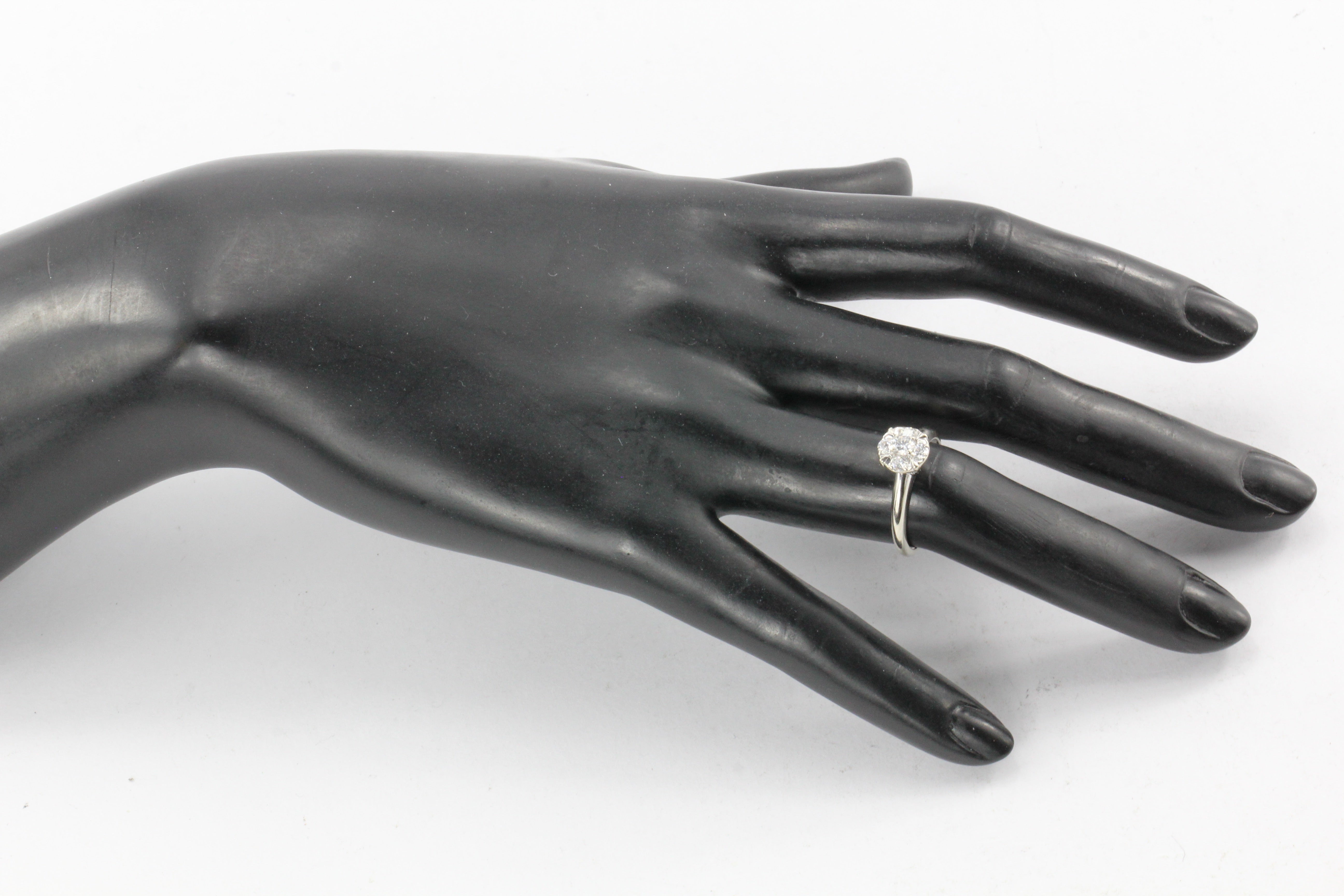 Retro 14K White Gold Diamond Cluster Engagement Ring by Fiancee c.1970 - Queen May