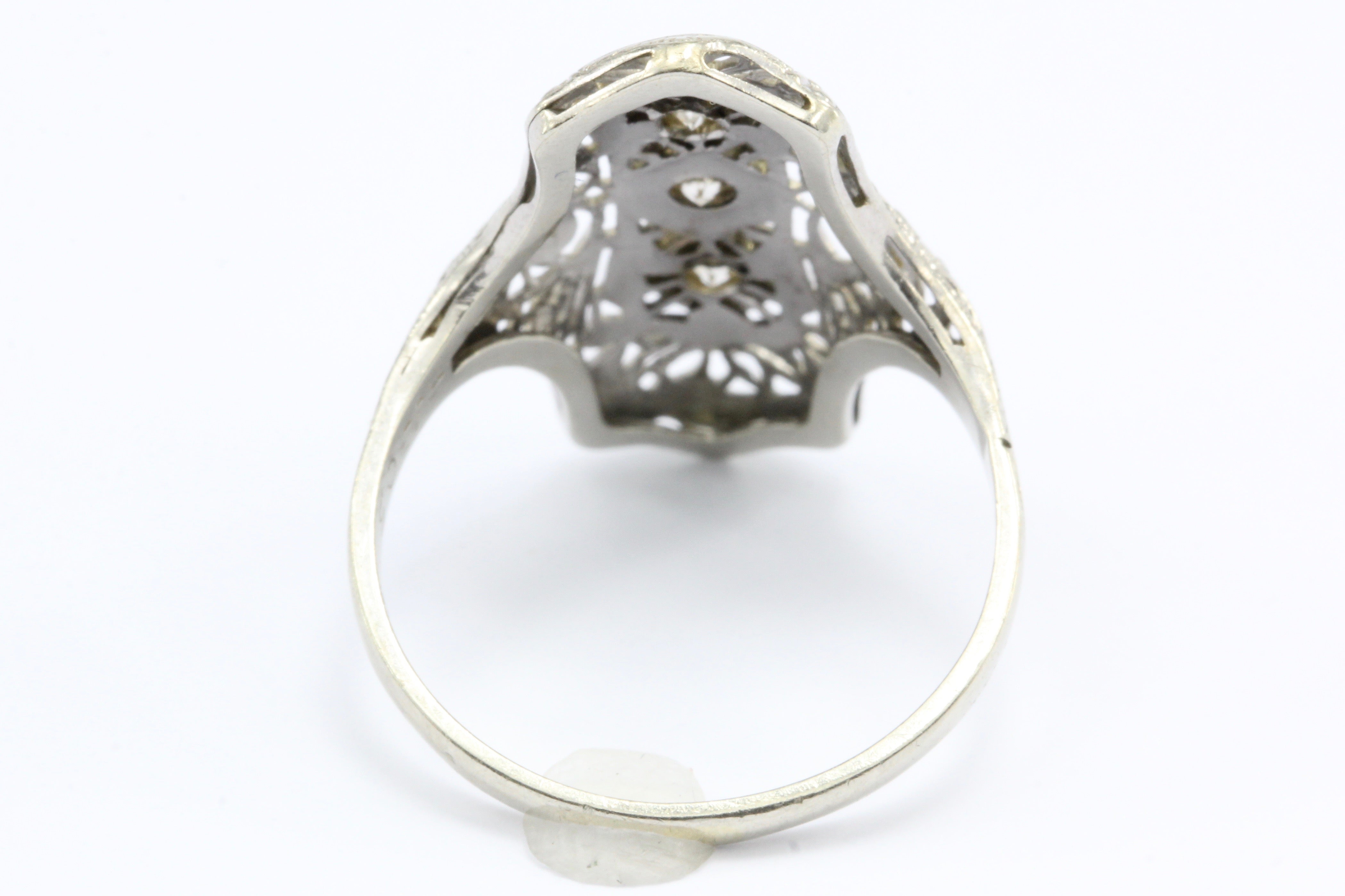 Art Deco 14K White Gold 3 Stone Old European Diamond Ring C.1920's - Queen May
