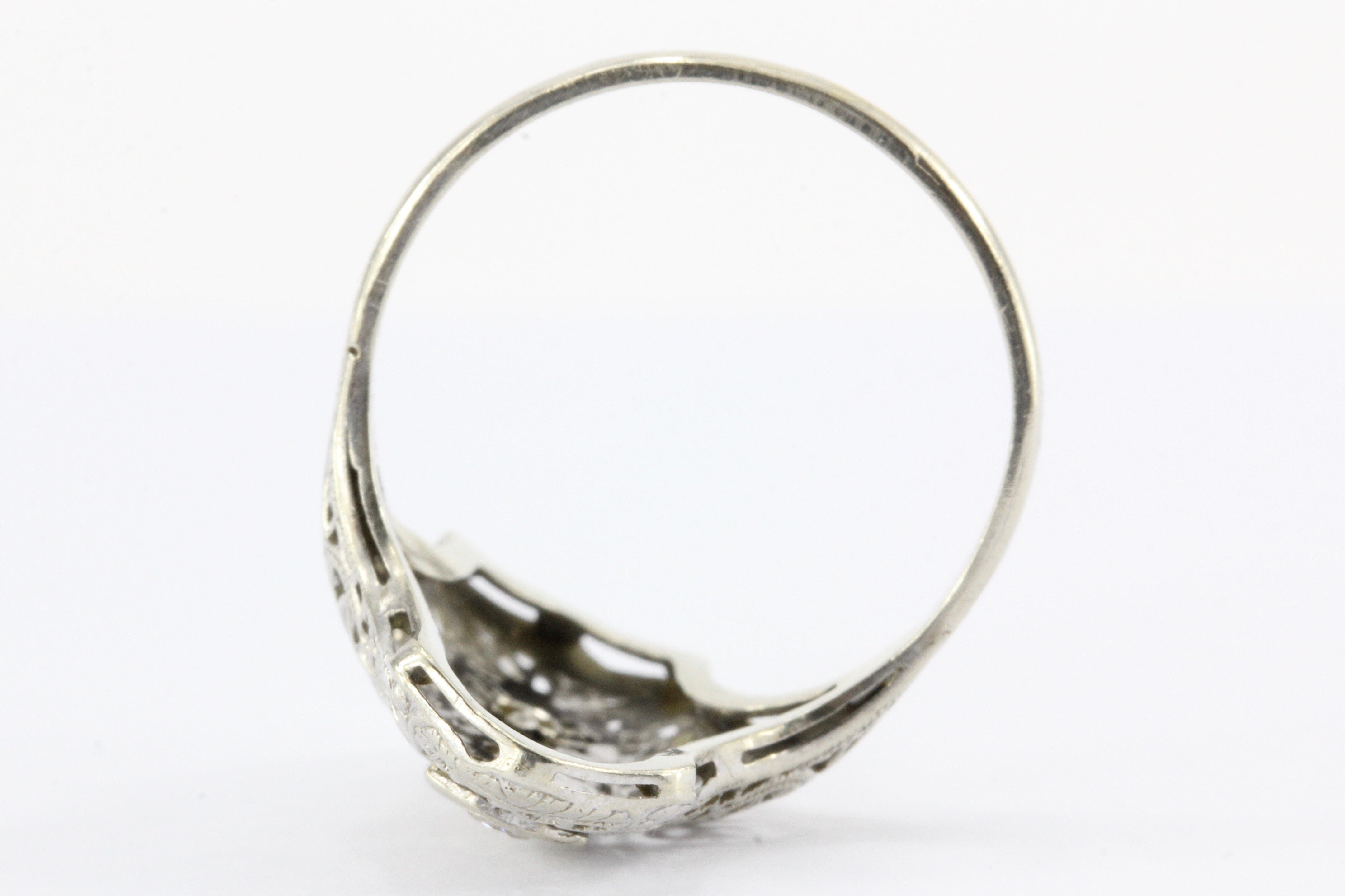 Art Deco 14K White Gold 3 Stone Old European Diamond Ring C.1920's - Queen May