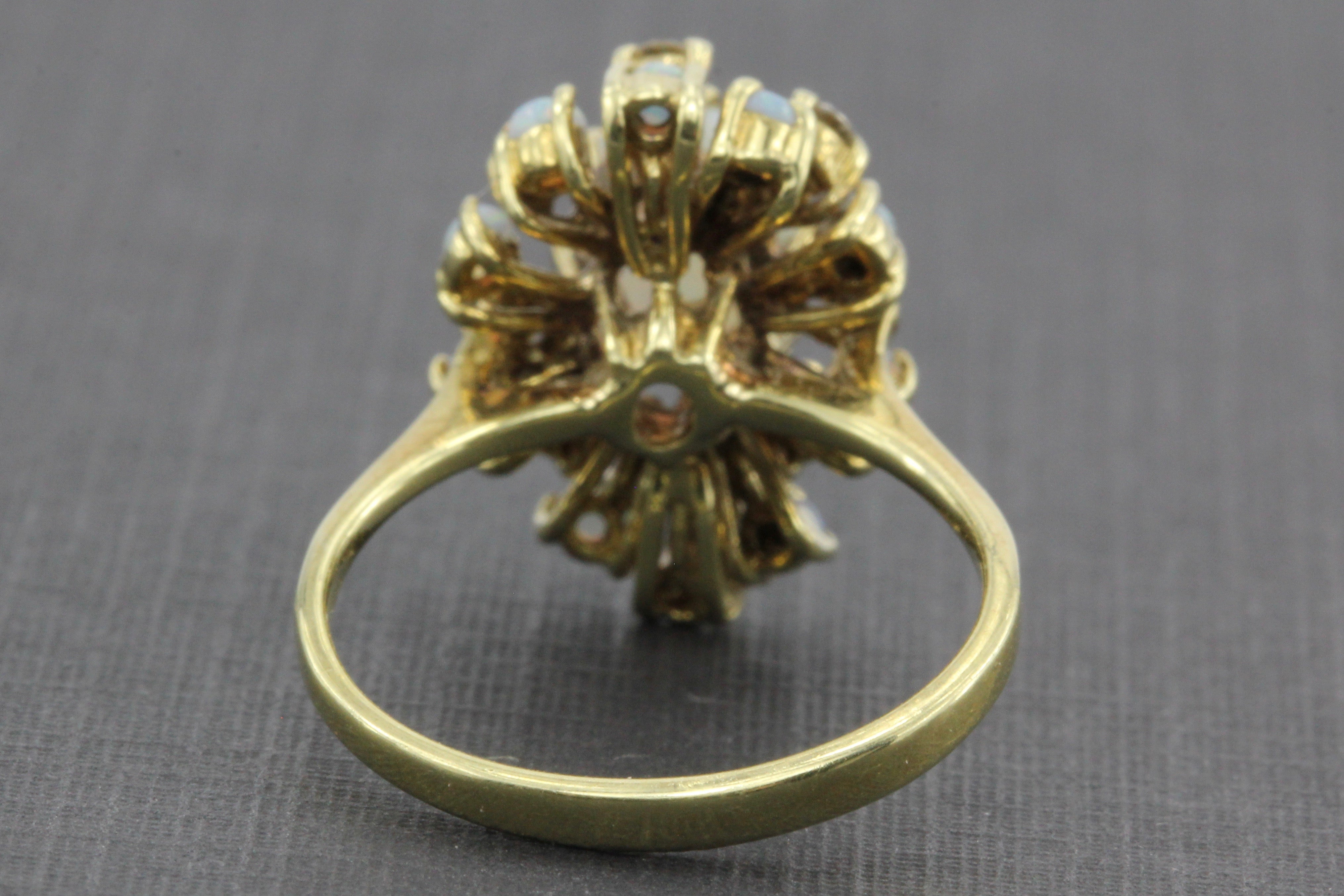 Retro 14K Gold Opal Diamond Cluster Ring c.1950's - Queen May