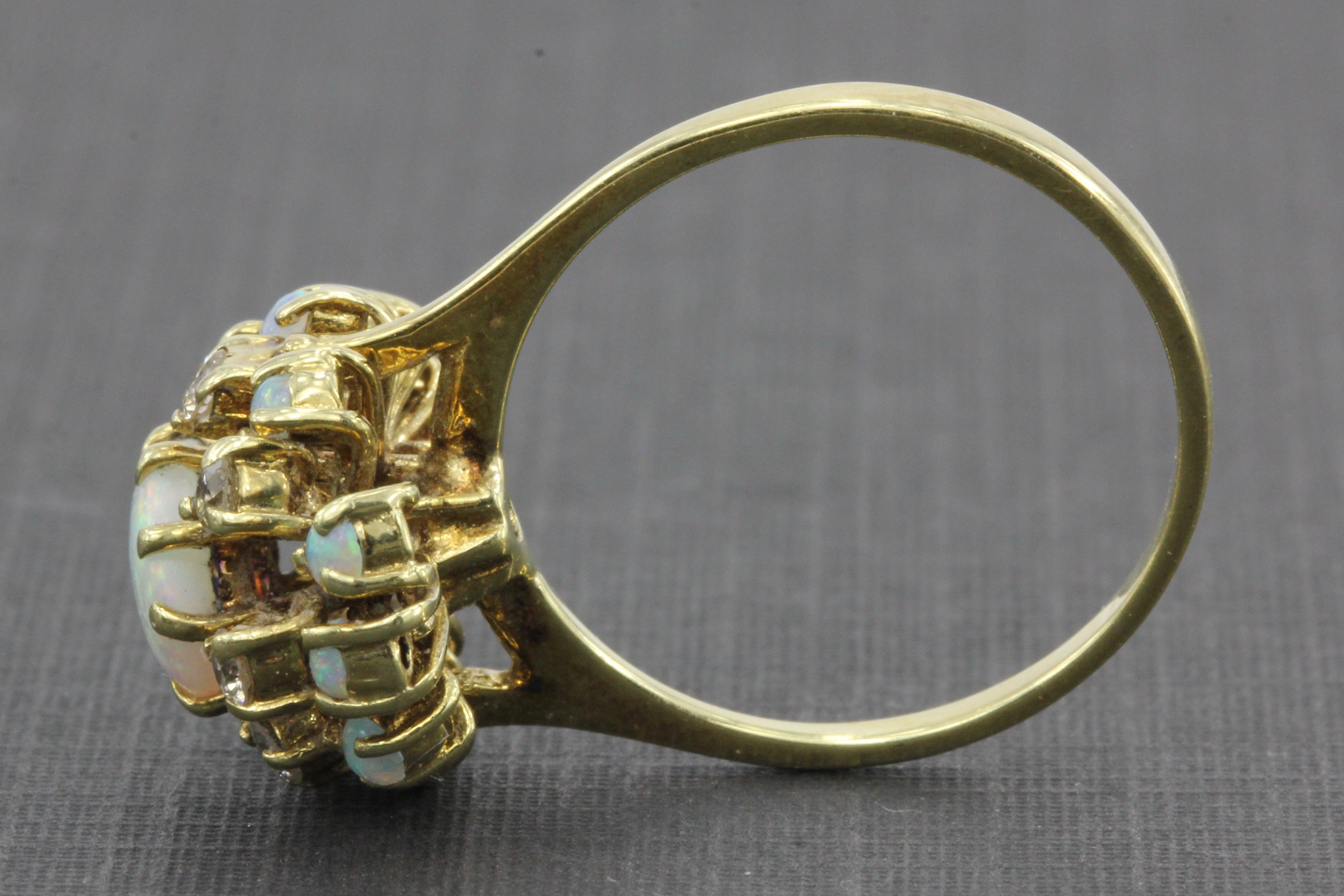 Retro 14K Gold Opal Diamond Cluster Ring c.1950's - Queen May