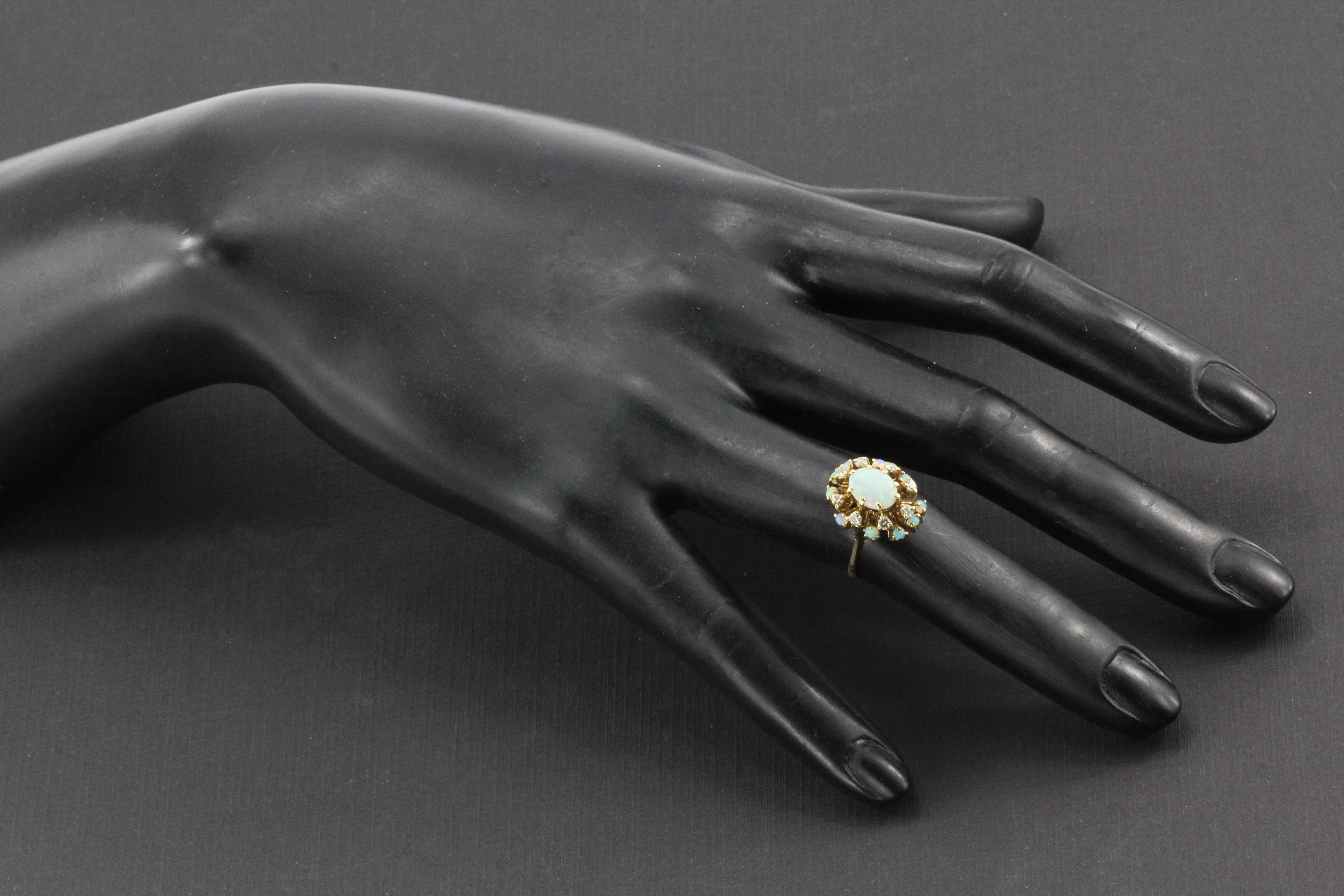 Retro 14K Gold Opal Diamond Cluster Ring c.1950's - Queen May