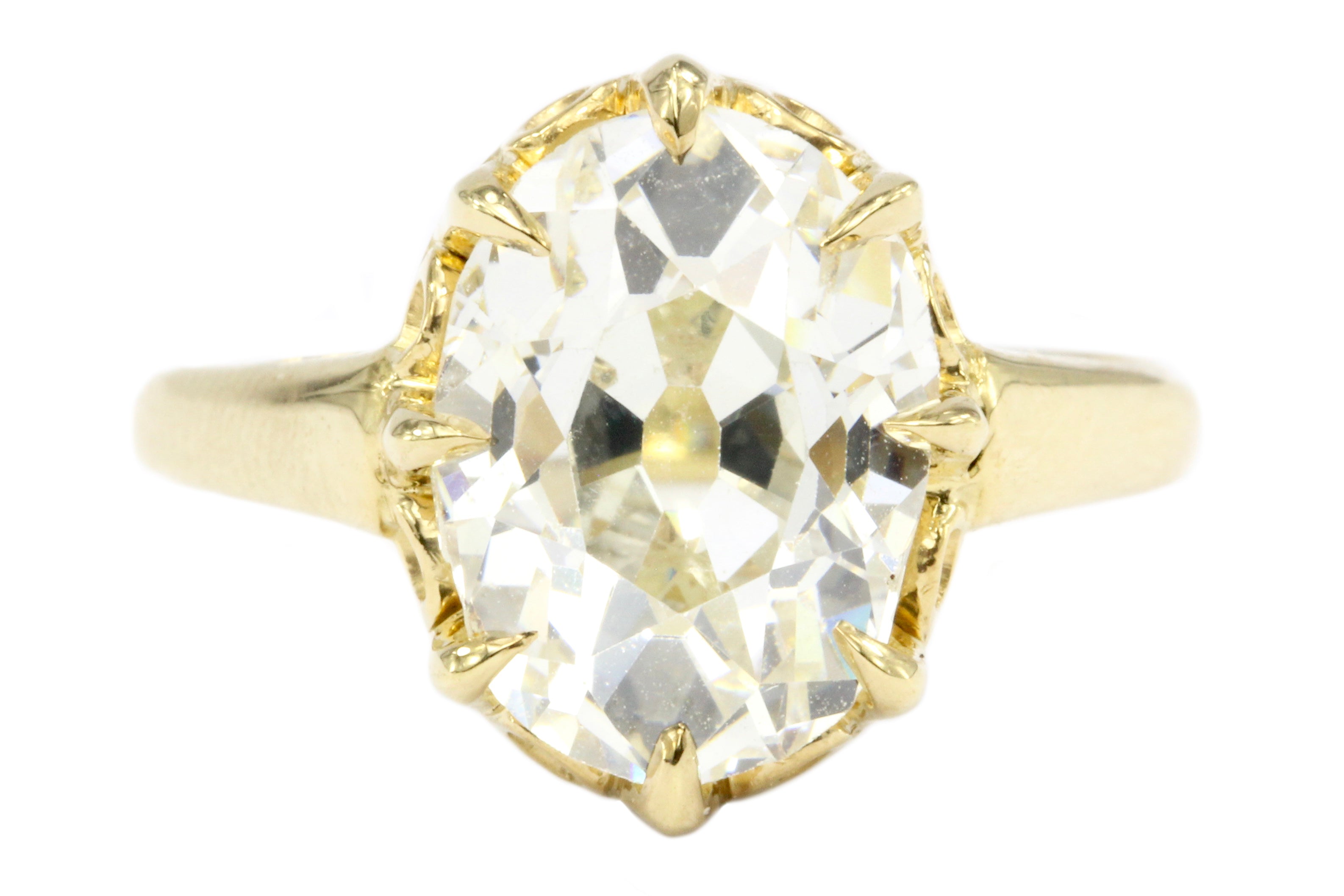 Victorian 18K 4.26CT Antique Old Mine Oval Cut French Diamond Ring - Queen May