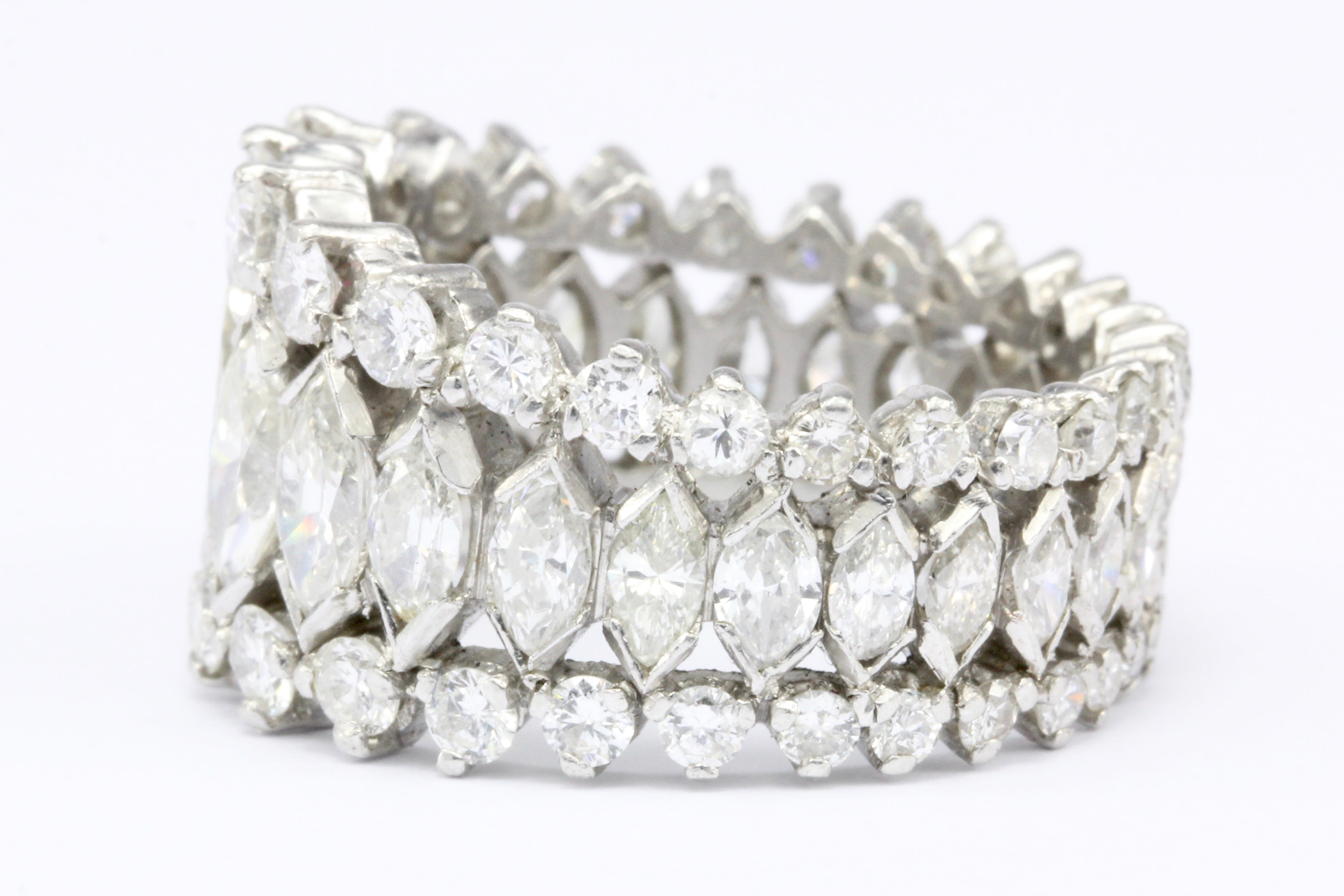 Retro Platinum Marquise and Round Brilliant Diamond Eternity Band Size 6 - Queen May