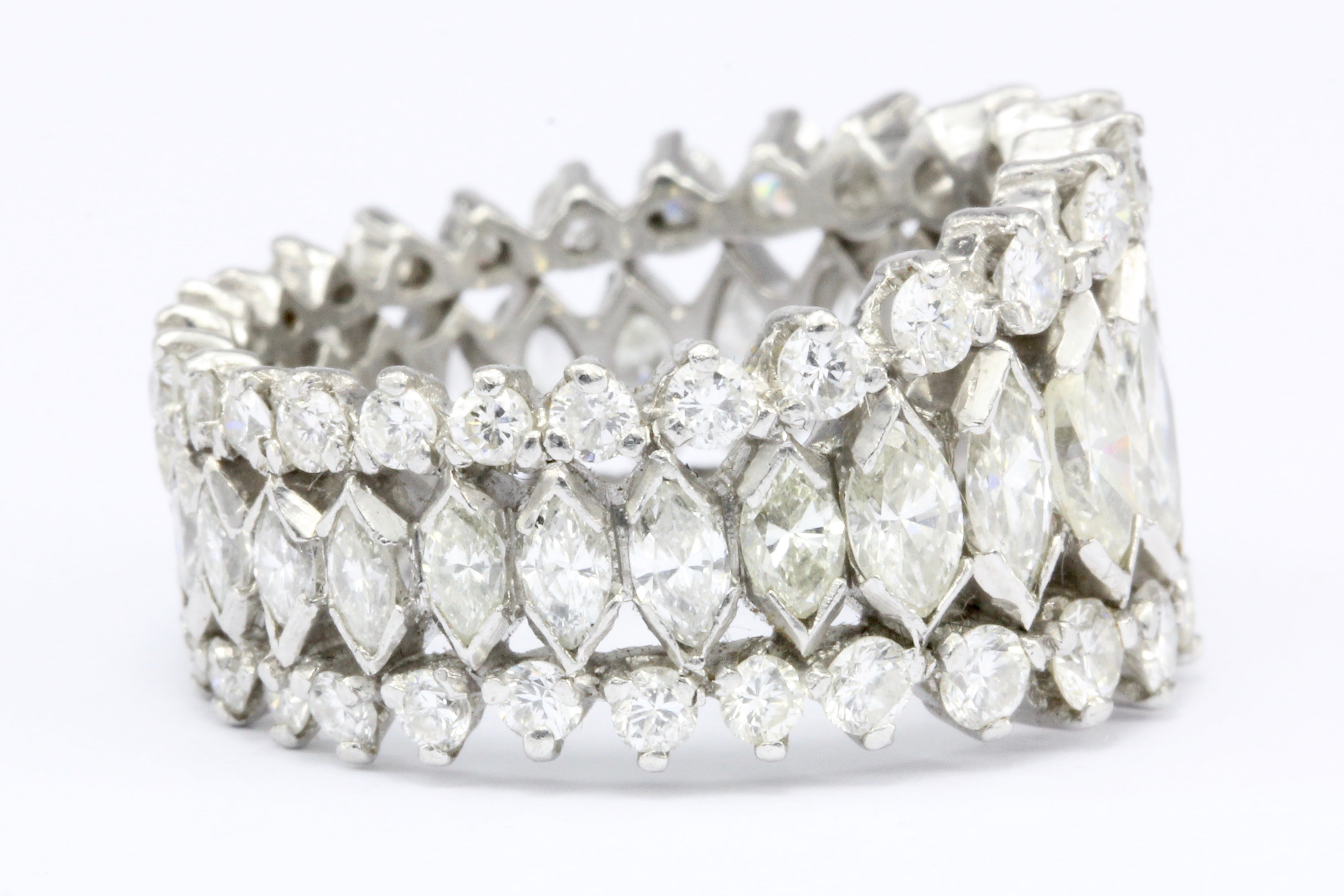 Retro Platinum Marquise and Round Brilliant Diamond Eternity Band Size 6 - Queen May