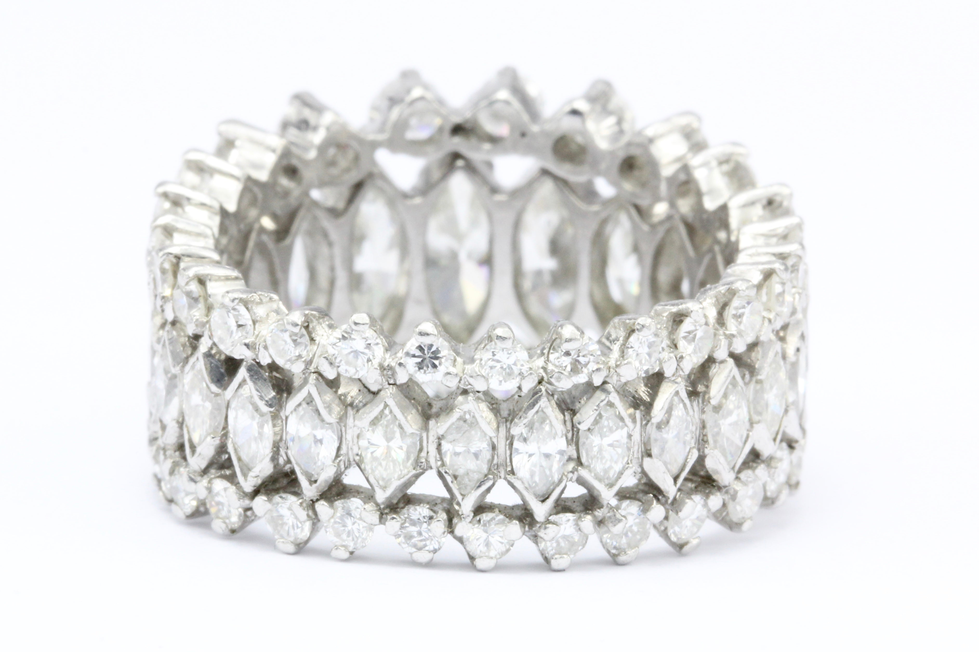 Retro Platinum Marquise and Round Brilliant Diamond Eternity Band Size 6 - Queen May