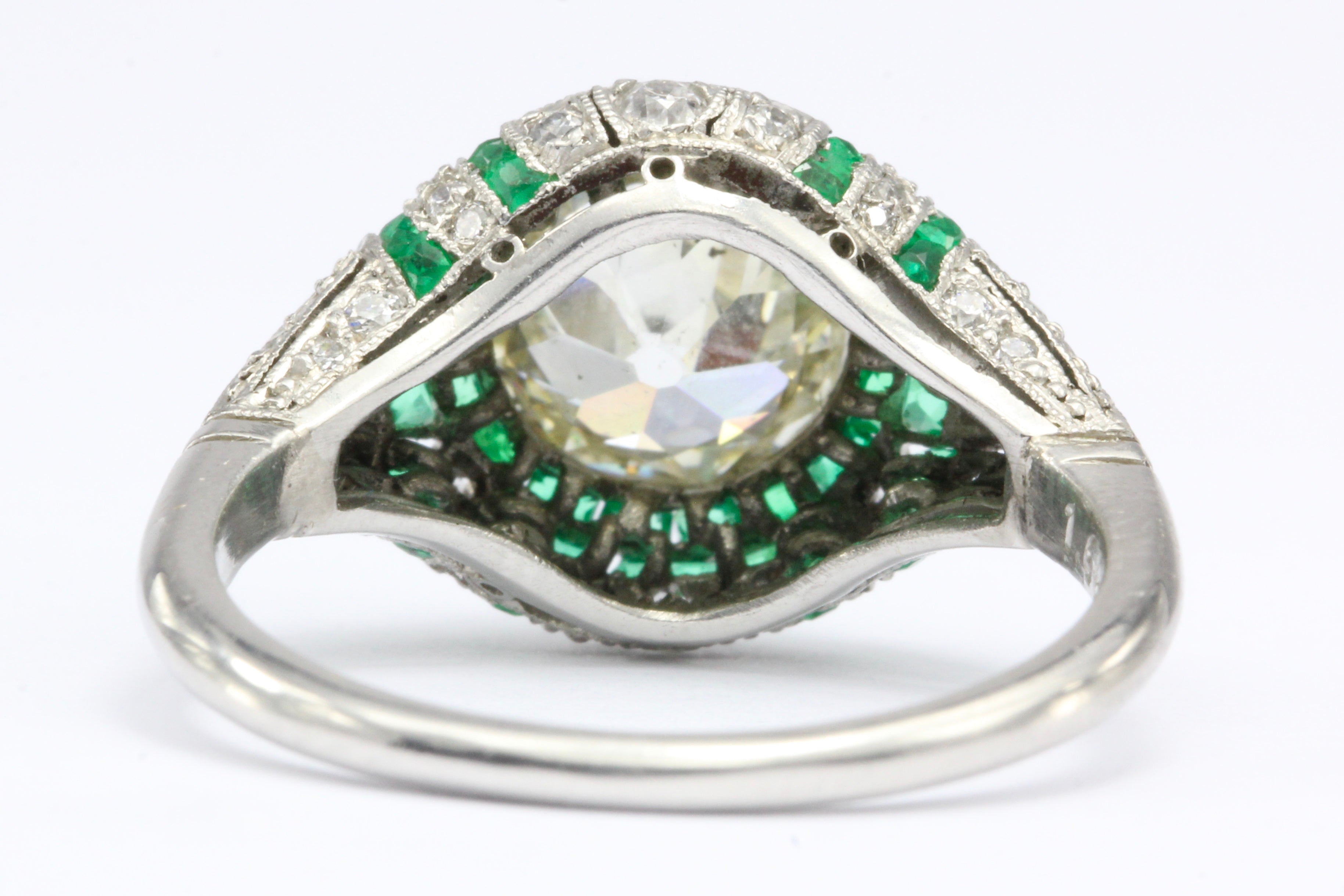 Art Deco Revival Platinum 1.66 CT Diamond and Emerald Ring size 5.5 - Queen May