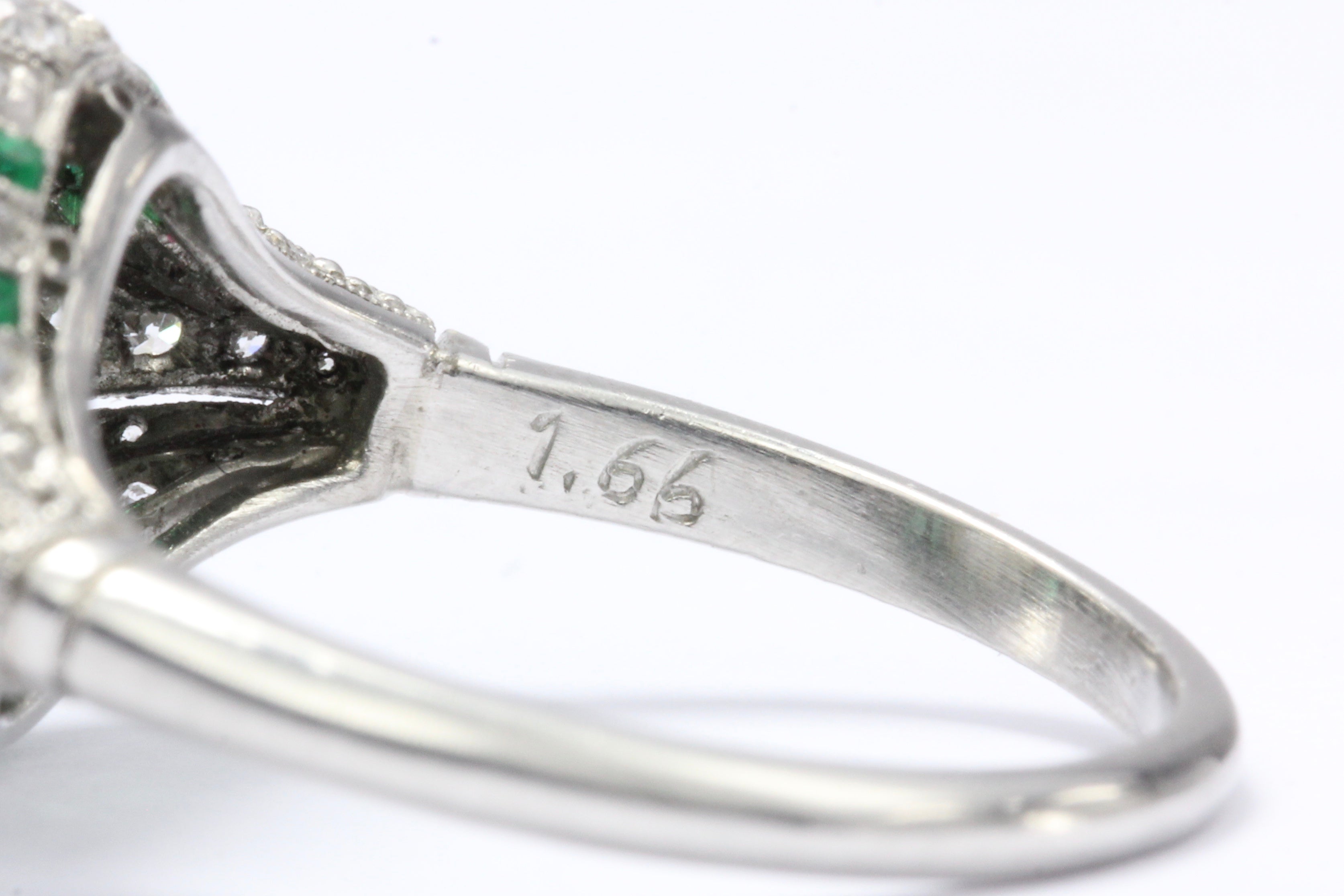 Art Deco Revival Platinum 1.66 CT Diamond and Emerald Ring size 5.5 - Queen May