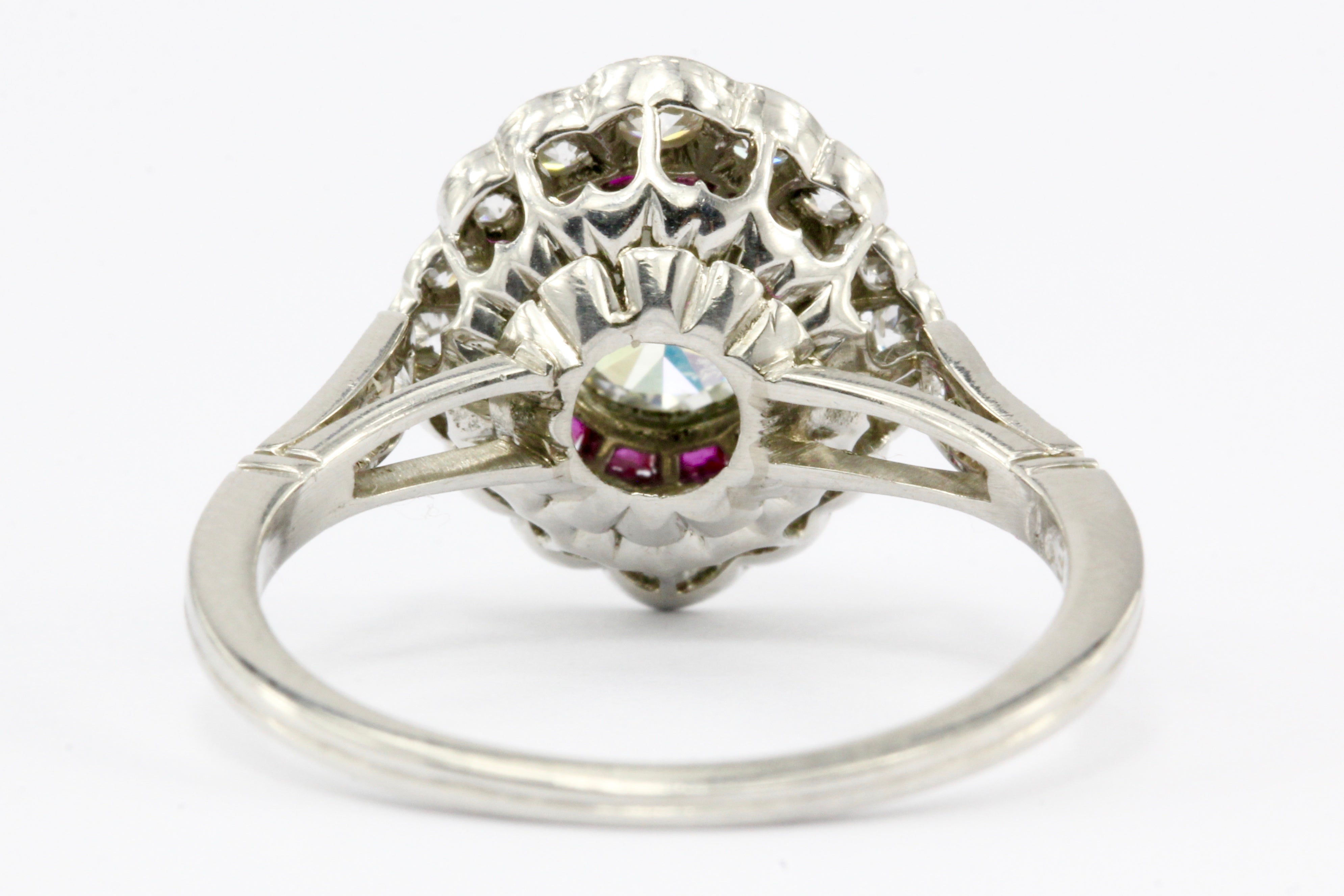 Edwardian Style Platinum .63 CT Diamond Ruby Halo Handmade Ring Size 6 - Queen May