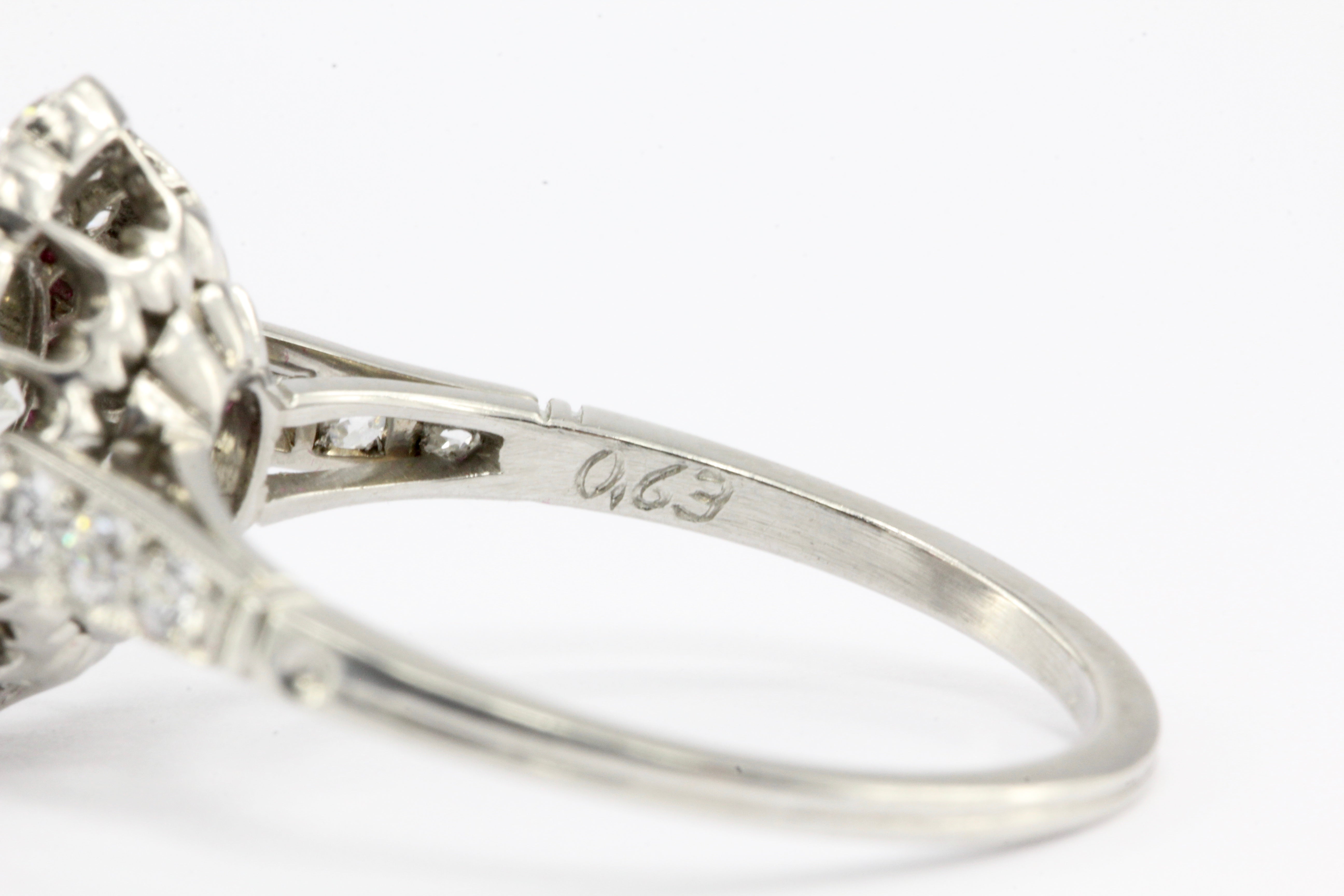 Edwardian Style Platinum .63 CT Diamond Ruby Halo Handmade Ring Size 6 - Queen May