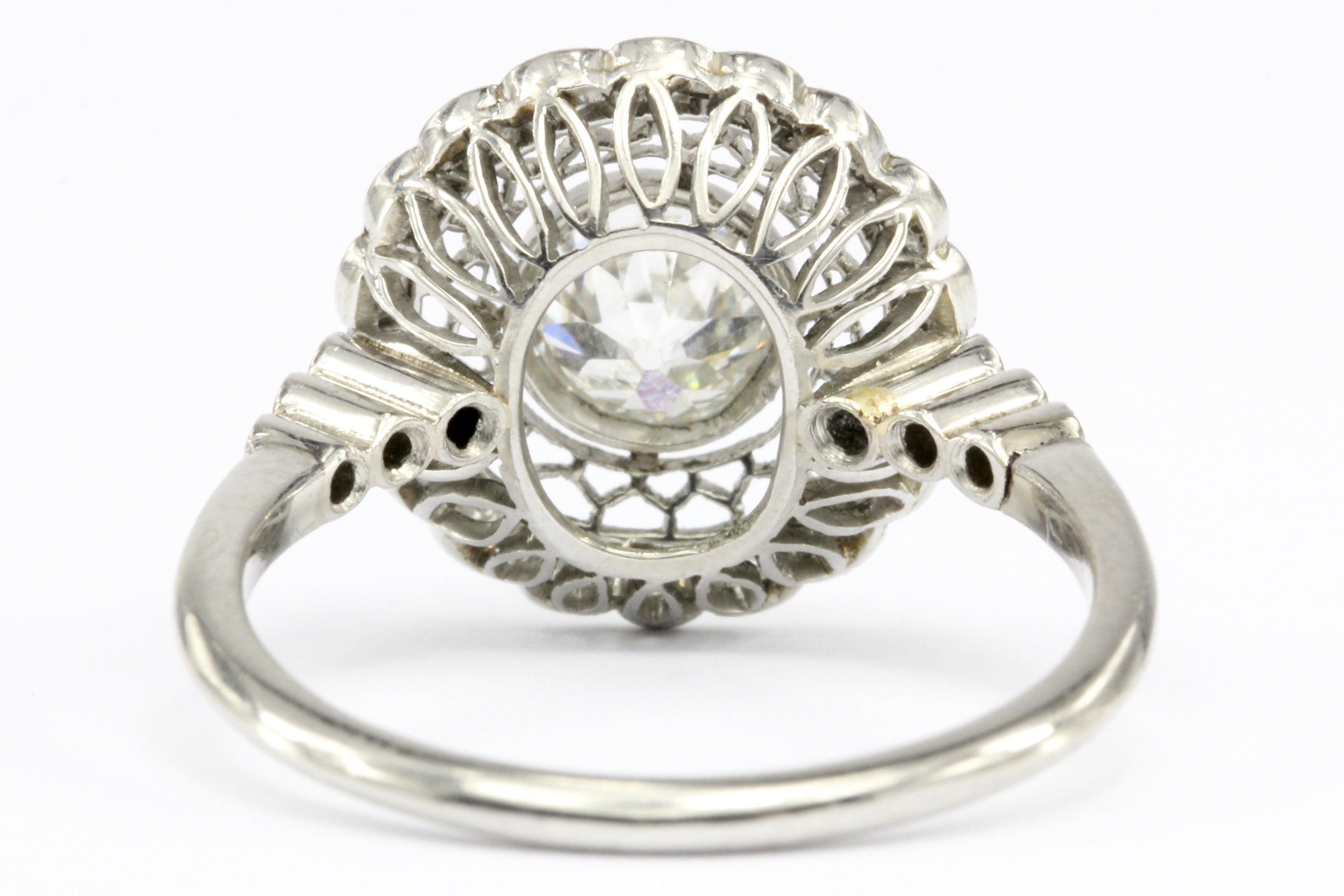 Edwardian Style Handmade Platinum Old European Cut Diamond Halo Ring Size 6.5 - Queen May