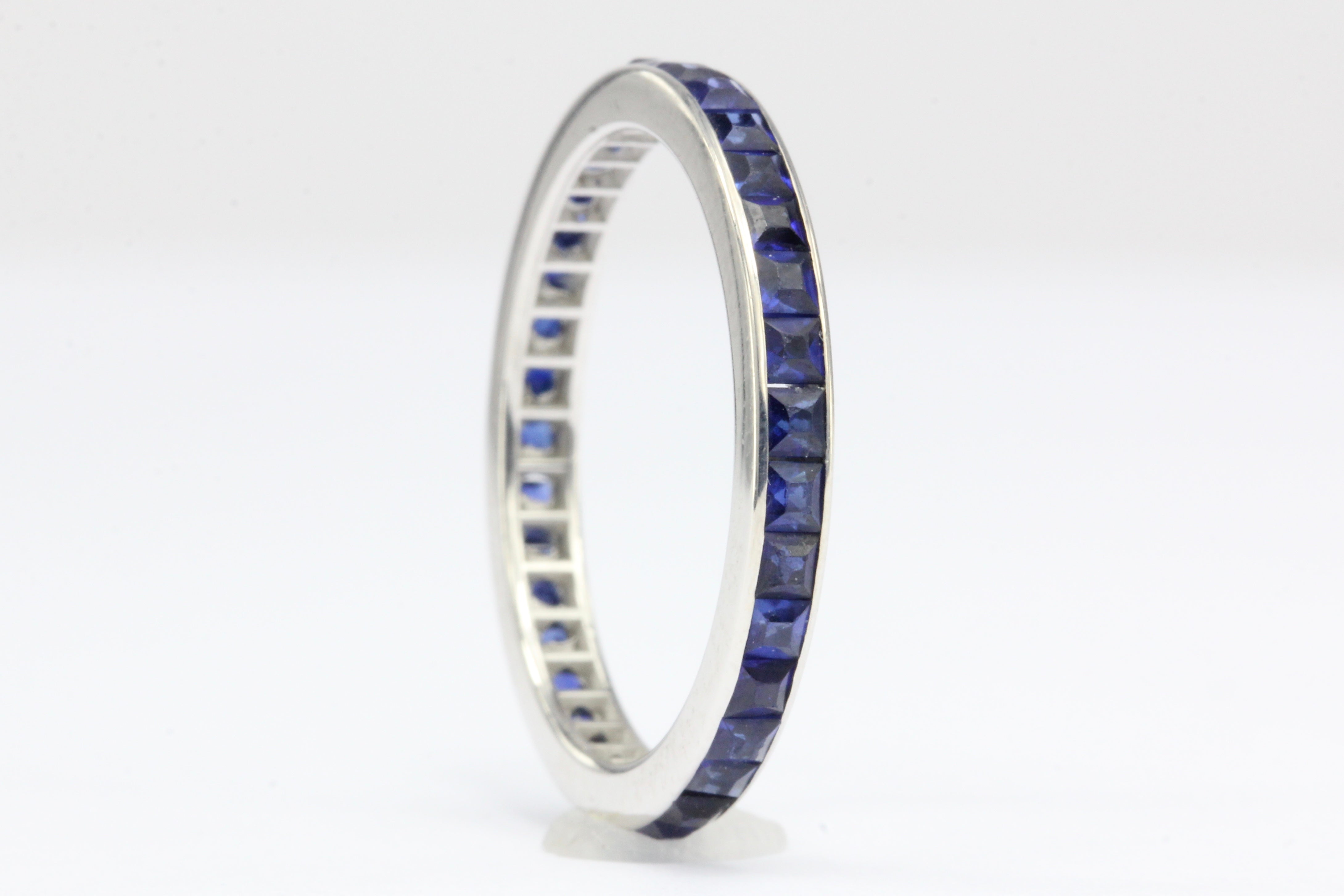 Art Deco 14K White Gold Sapphire Eternity Band Size 7 - Queen May